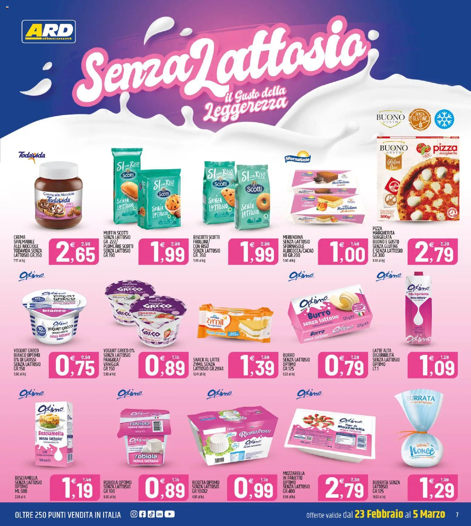 Volantino ARD Discount del 23.02.2026 | Pagina: 7 | Prodotti: Yogurt greco, Riso, Mozzarella, Latte