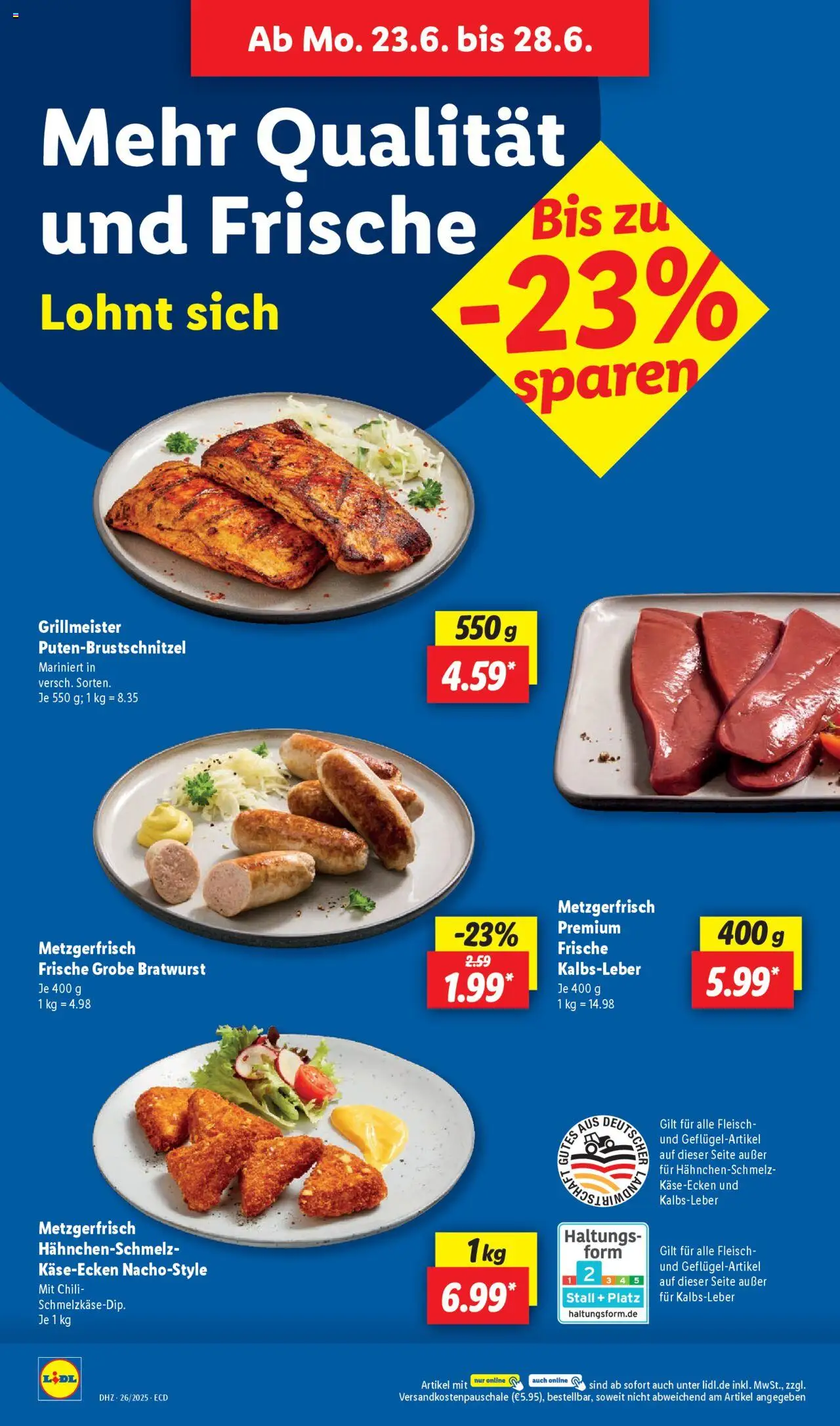 Lidl Prospekt 	 - gültig ab dem 23.06.2025 | Seite: 4 | Produkte: Bratwurst, Kalbsleber, Chili, Fleisch