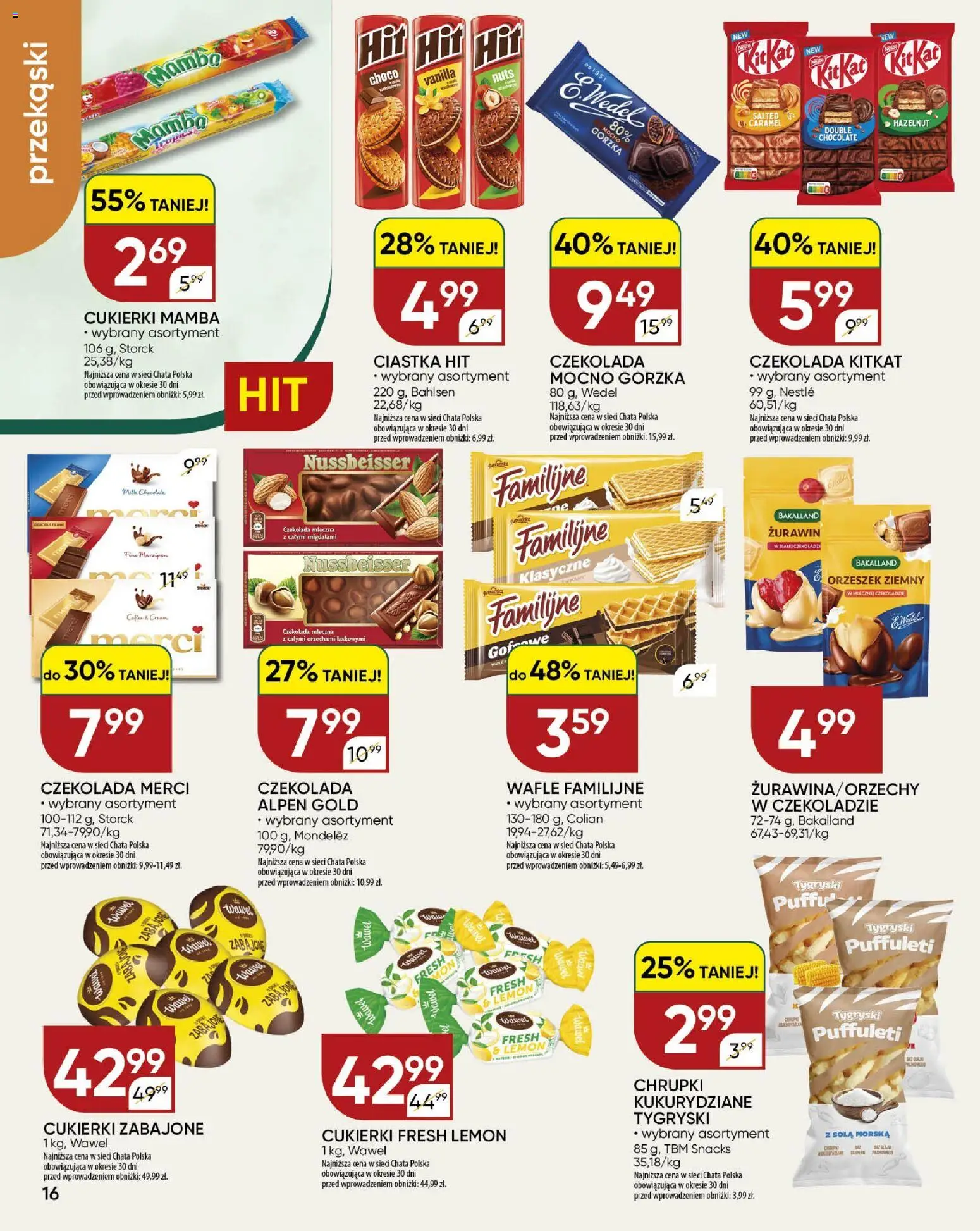 Chata Polska gazetka od 26.03.2026 | Strona: 16 | Produkty: Czekolada merci, Czekolada mleczna, Czekolada, Ciastka