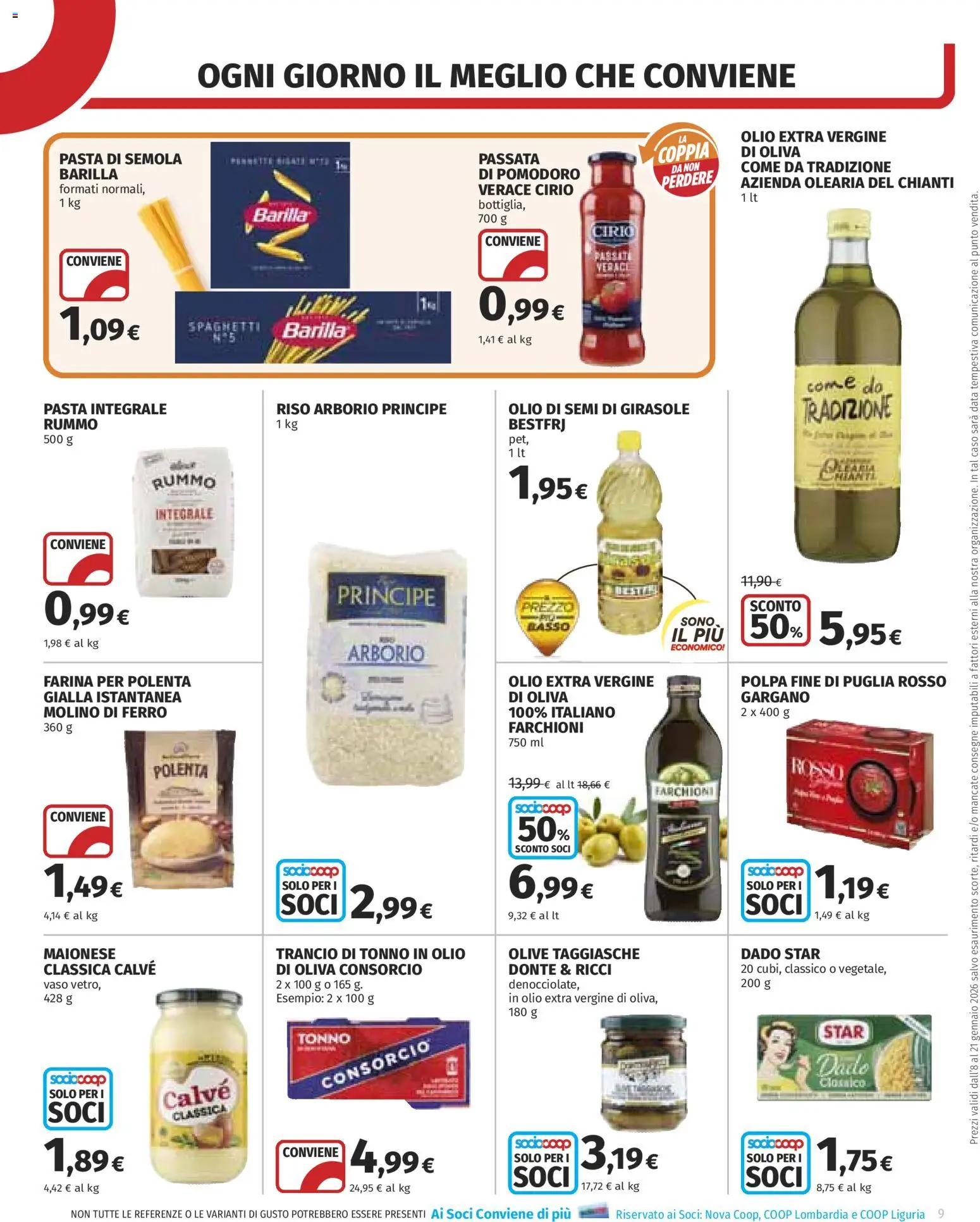 Volantino COOP del 08.01.2026 | Pagina: 9 | Prodotti: Olio, Farina, Pasta, Tonno