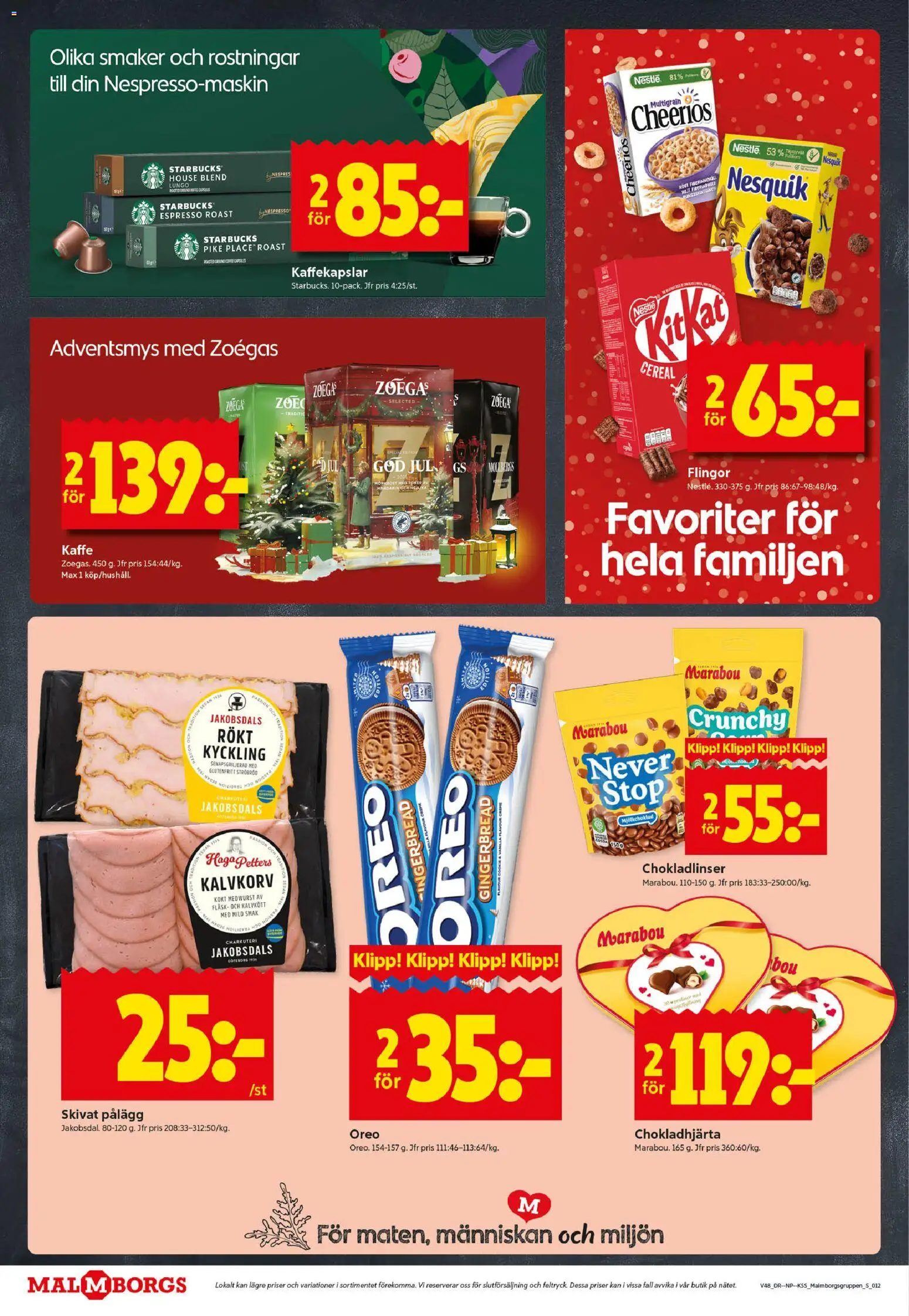 ICA Kvantum reklamblad aktuell från 24.11.2025 | Sida: 12 | Produkter: Kaffekapslar, Oreo, Kaffe, Fläsk