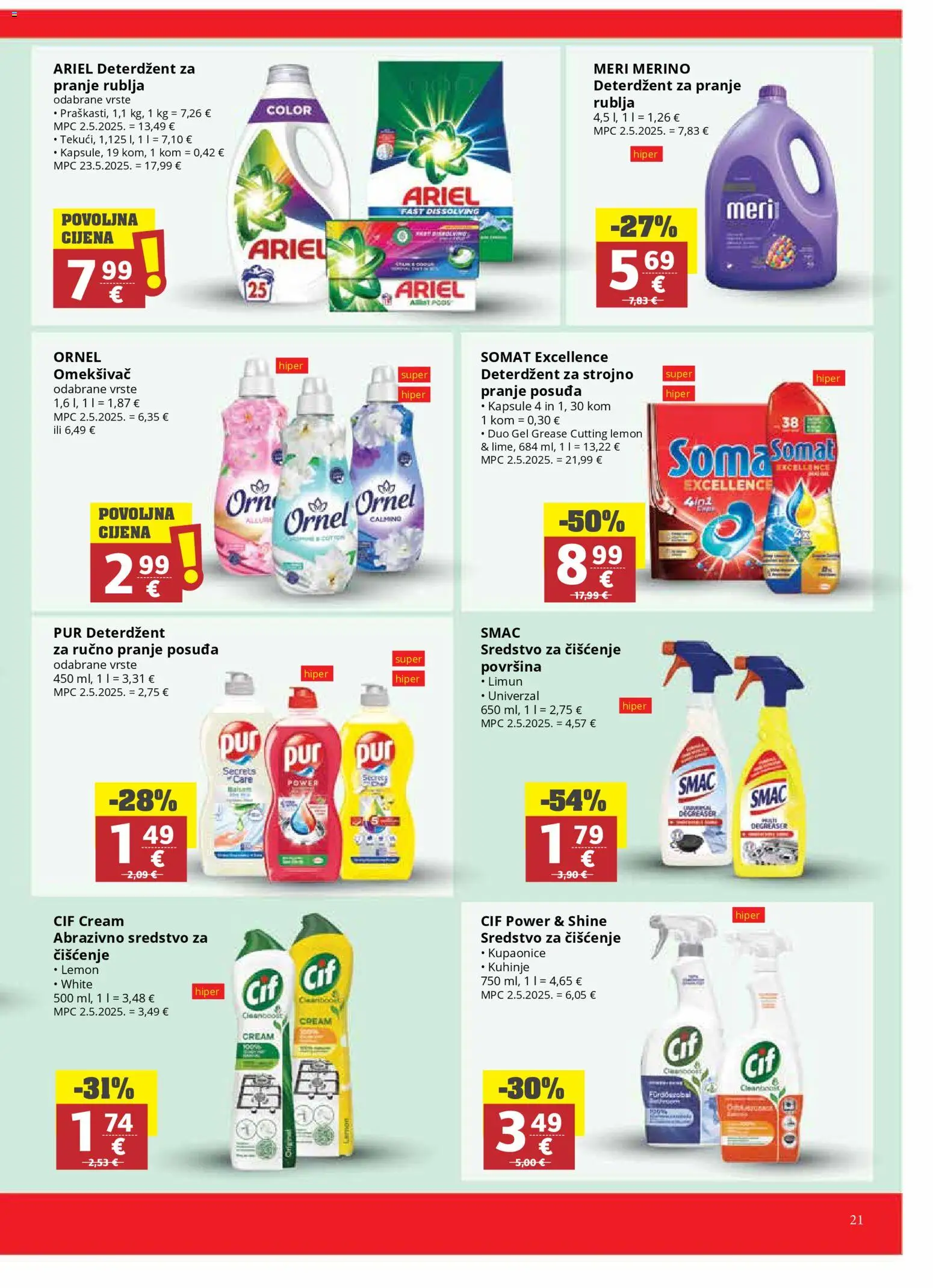 Ribola katalog | vrijedi od 11.03.2026 | Stranica: 21 | Proizvodi: Omekšivač, Deterdžent, Somat, Ariel