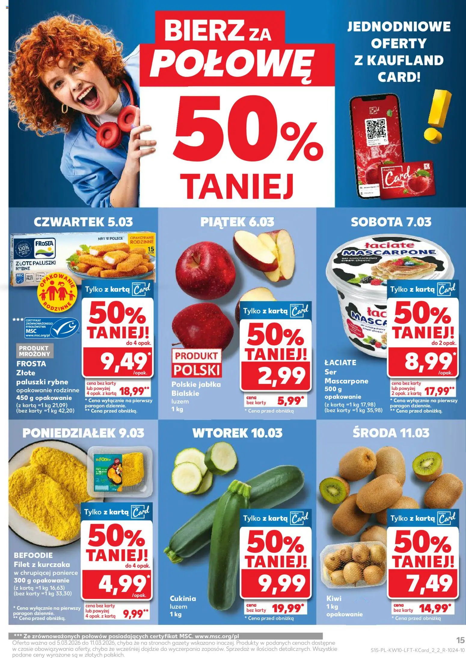 Kaufland gazetka od 05.03.2026 | Strona: 15 | Produkty: Karta, Krewetki, Papier ksero, Owoce