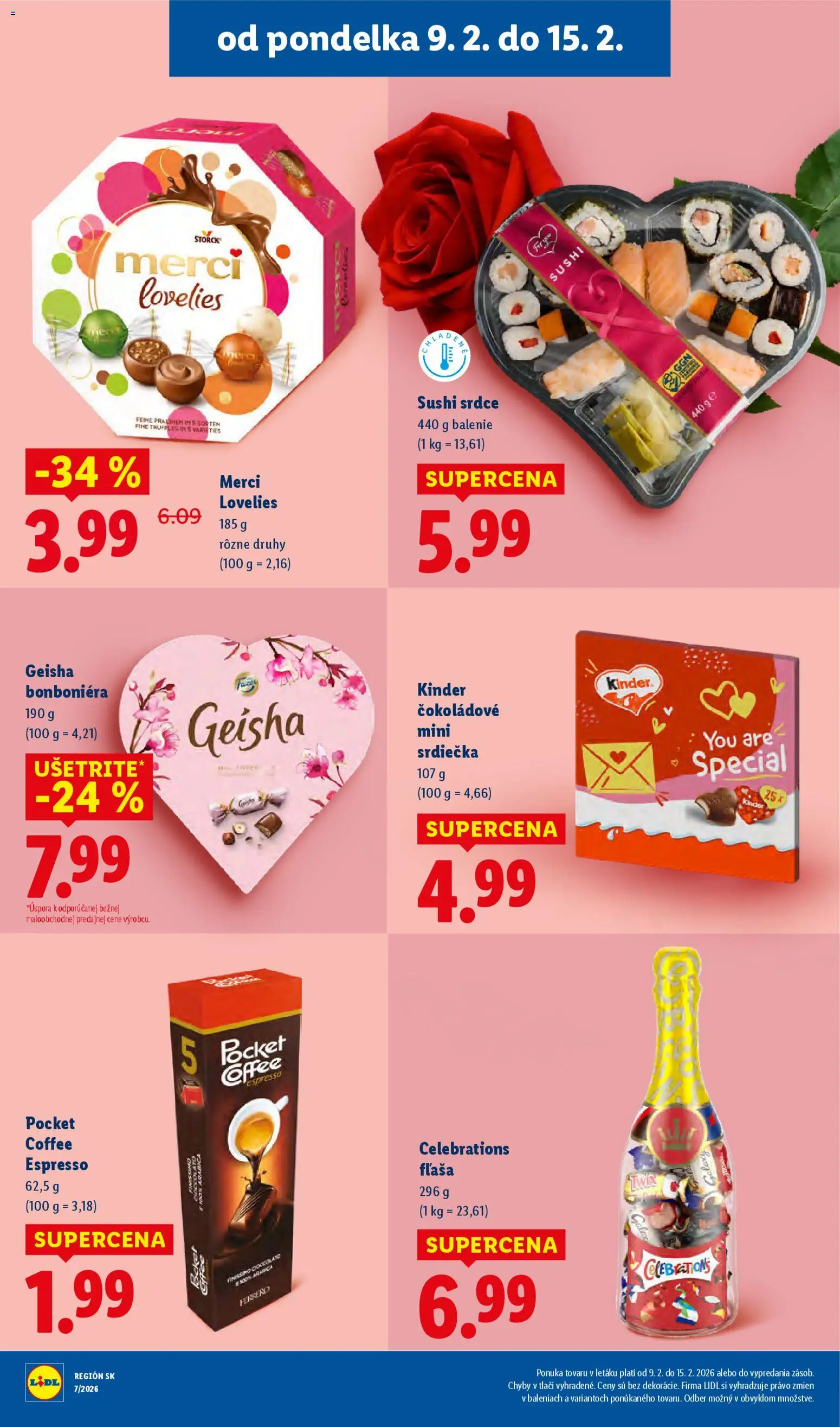 Nové Lidl akcie – leták je platný od 12.02.2026 | Strana: 77 | Produkty: Merci, Kinder, Sushi