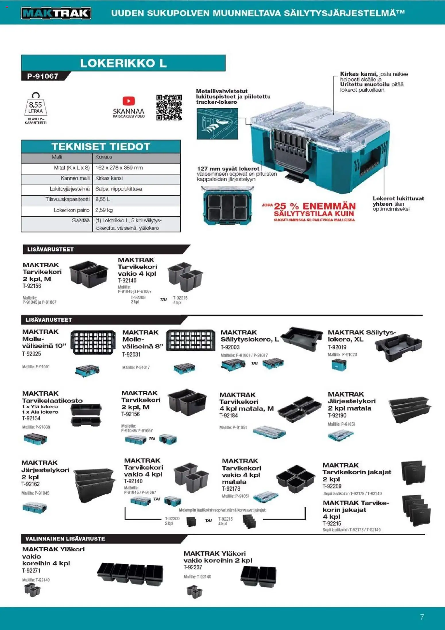 Makita - Maktrak säilytysjärjestelmä – voimassa 27.10.2025 alkaen | Sivu: 7 | Tuotteet: Väliseinä, Kansi, Video