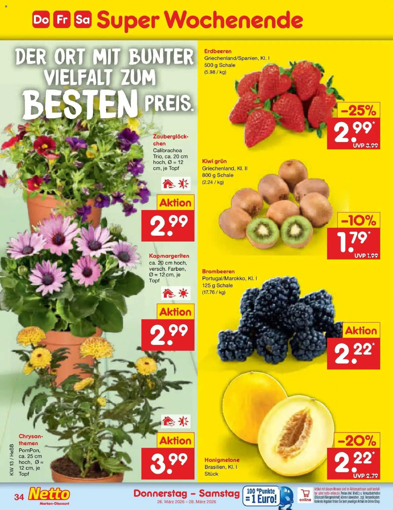 Netto Marken-Discount Prospekt Kröpelin	 – gültig ab 23.03.2026 | Seite: 40 | Produkte: Honigmelone, Erdbeeren, Kiwi