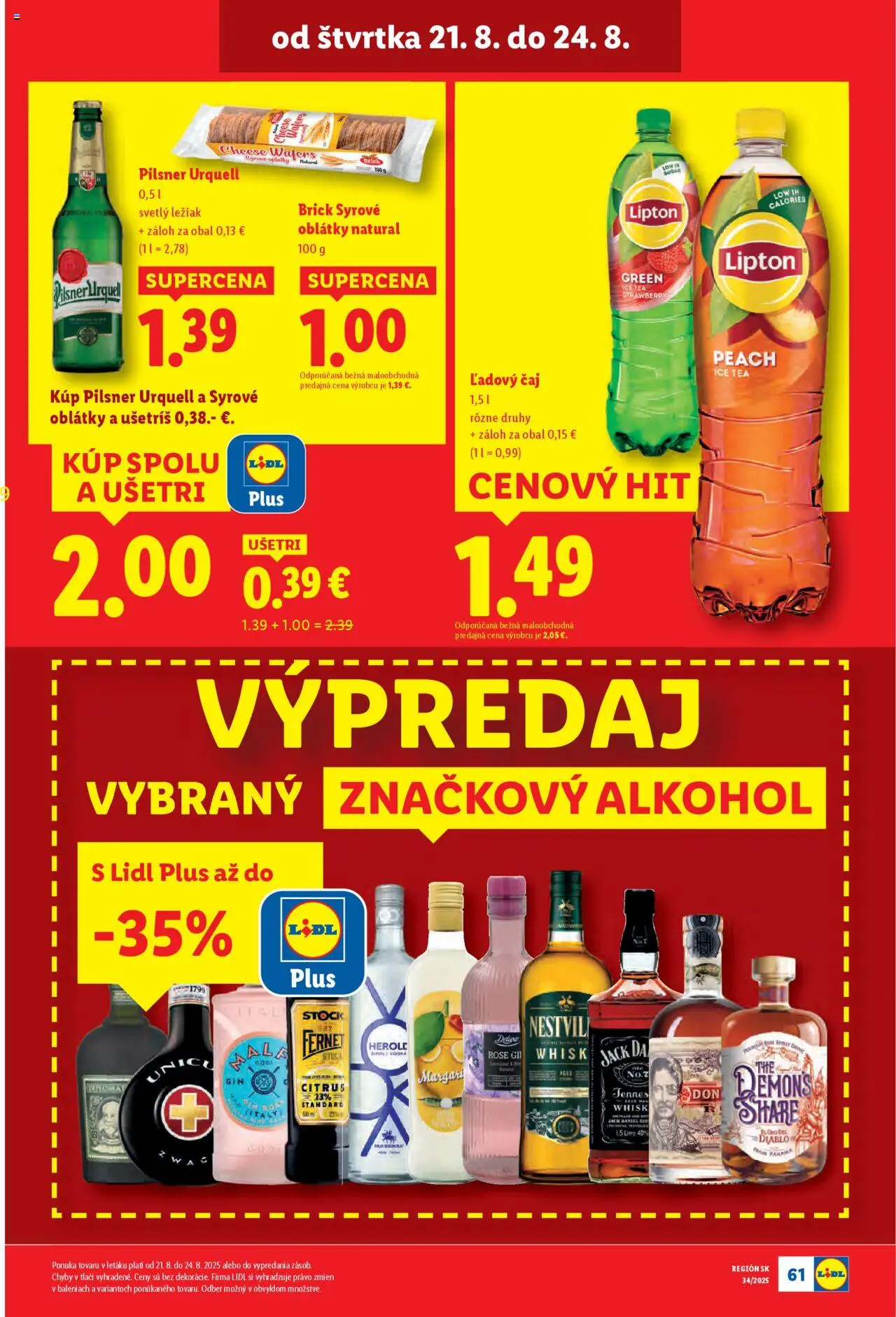 Lidl leták │ platný od 18.08.2025 | Strana: 65 | Produkty: Vodka, Fernet, Rum, Jack Daniel's