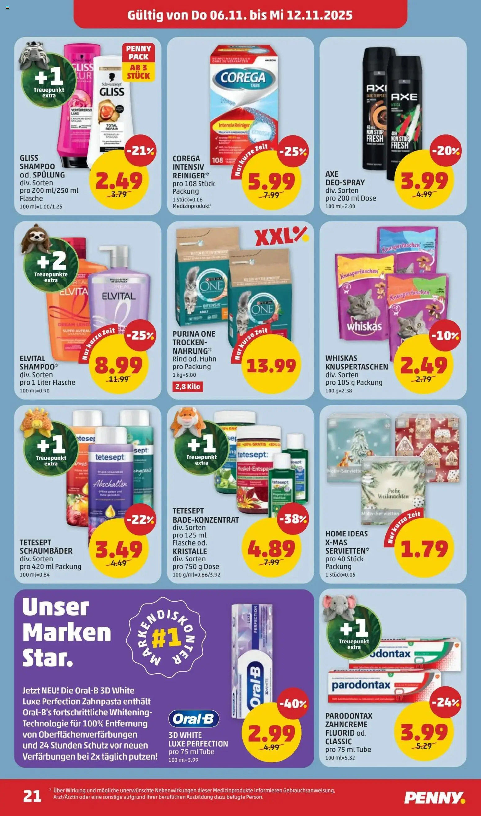 Penny Markt Flugblatt gültig ab 06.11.2025 | Seite: 21 | Produkte: Shampoo, Spülung, Zahnpasta