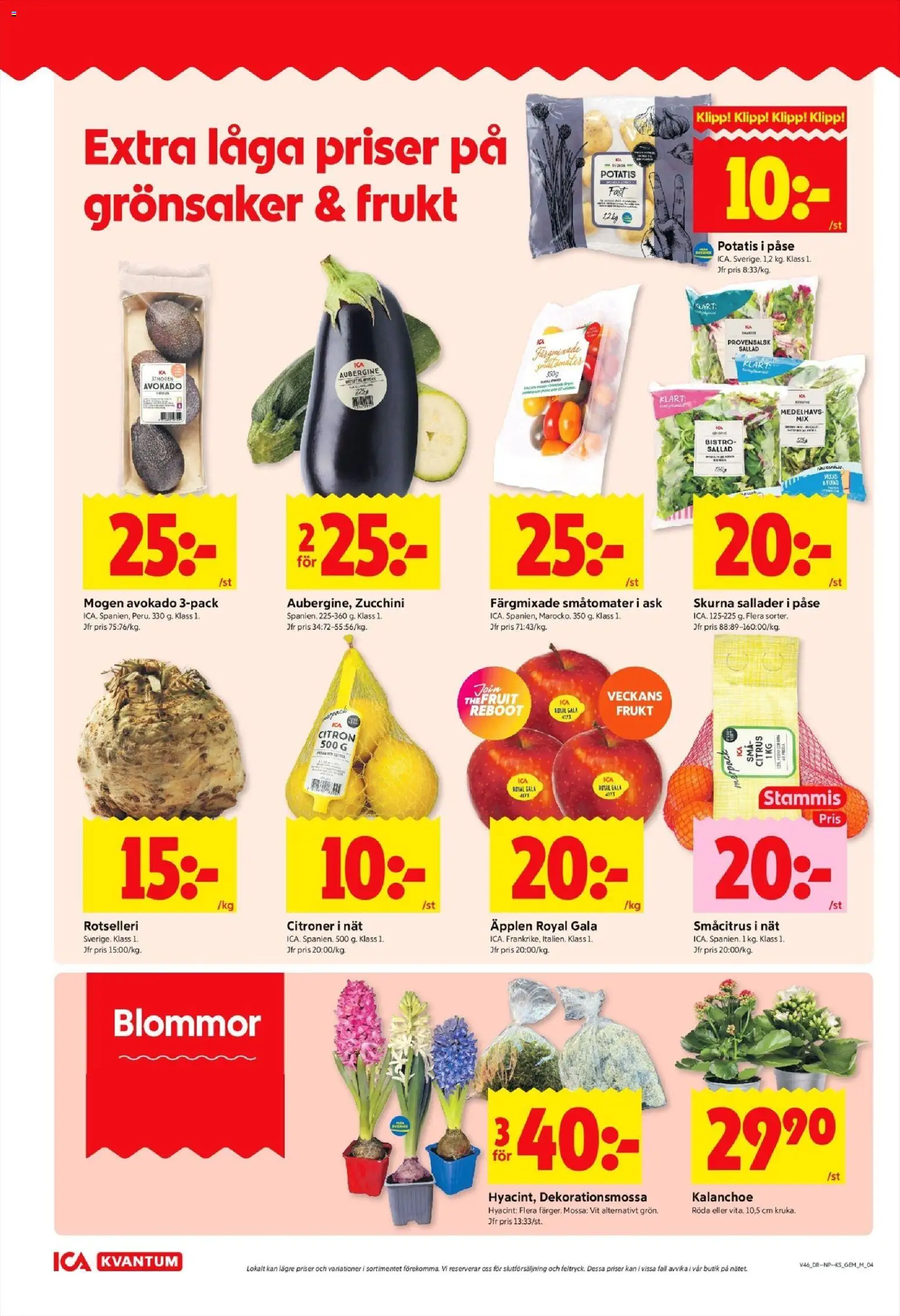 ICA Kvantum reklamblad aktuell från 10.11.2025 | Sida: 4 | Produkter: Potatis, Sallad, Aubergine, Zucchini