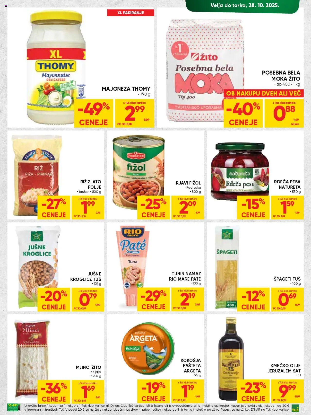 Novi Tuš katalog ponudbe – veljaven od 15.10.2025 | Stran: 11 | Izdelki: Tuna, Riz, Spageti, Pesa