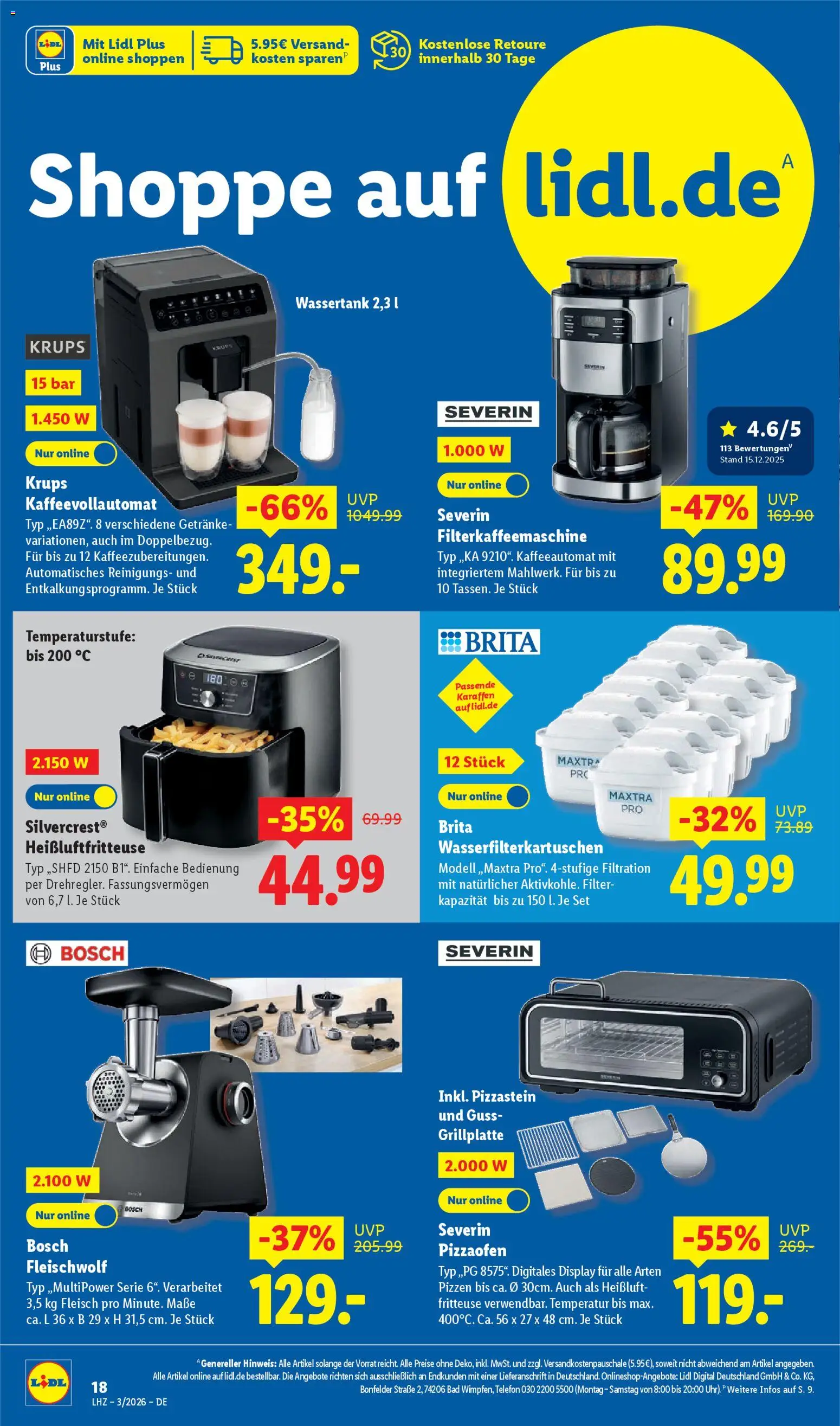 Lidl Prospekt Düsseldorf – gültig ab 12.01.2026 | Seite: 36 | Produkte: Bosch, Kaffeevollautomat, Filterkaffeemaschine, Telefon