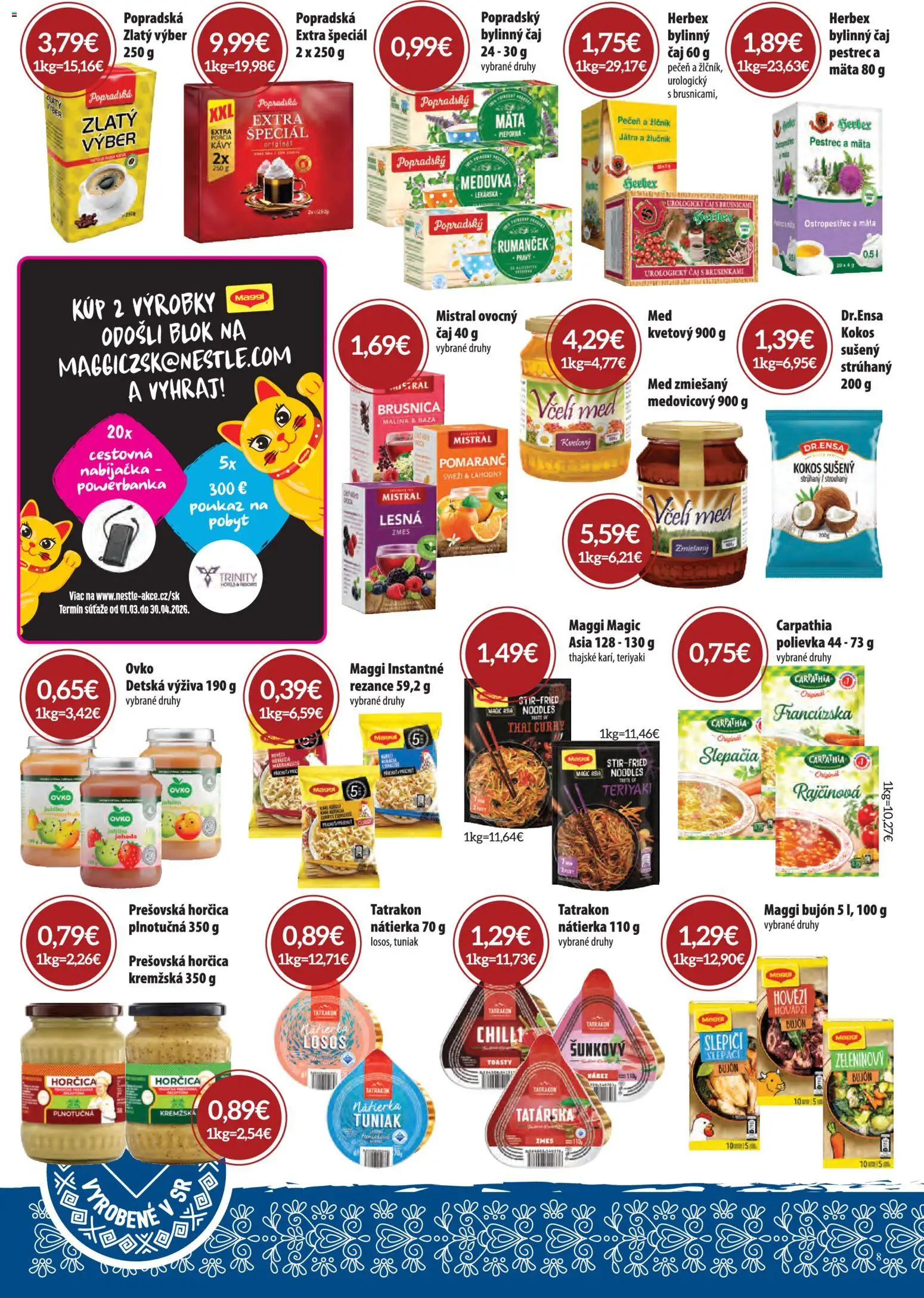 Nové CBA Komfos akcie – leták je platný od 05.03.2026 | Strana: 8 | Produkty: Nabíjačka, Tuniak, Bujón, Med