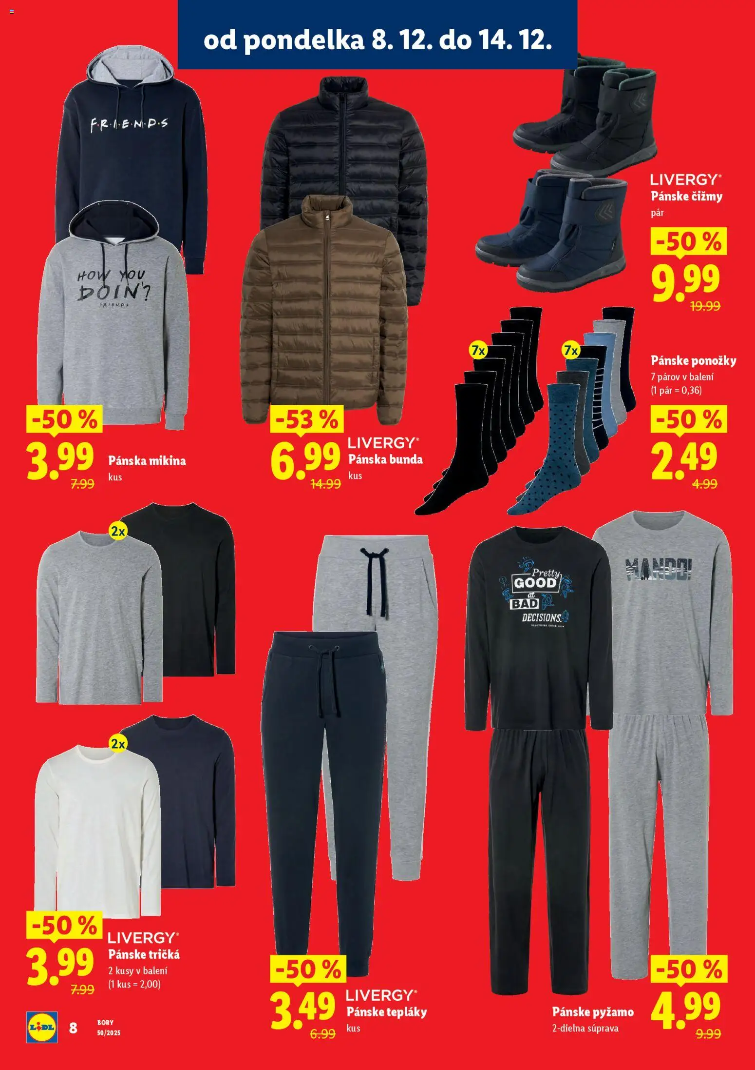 Nové Lidl akcie – leták je platný od 08.12.2025 | Strana: 8 | Produkty: Mikina, Ponožky, Pyžamo, Čižmy