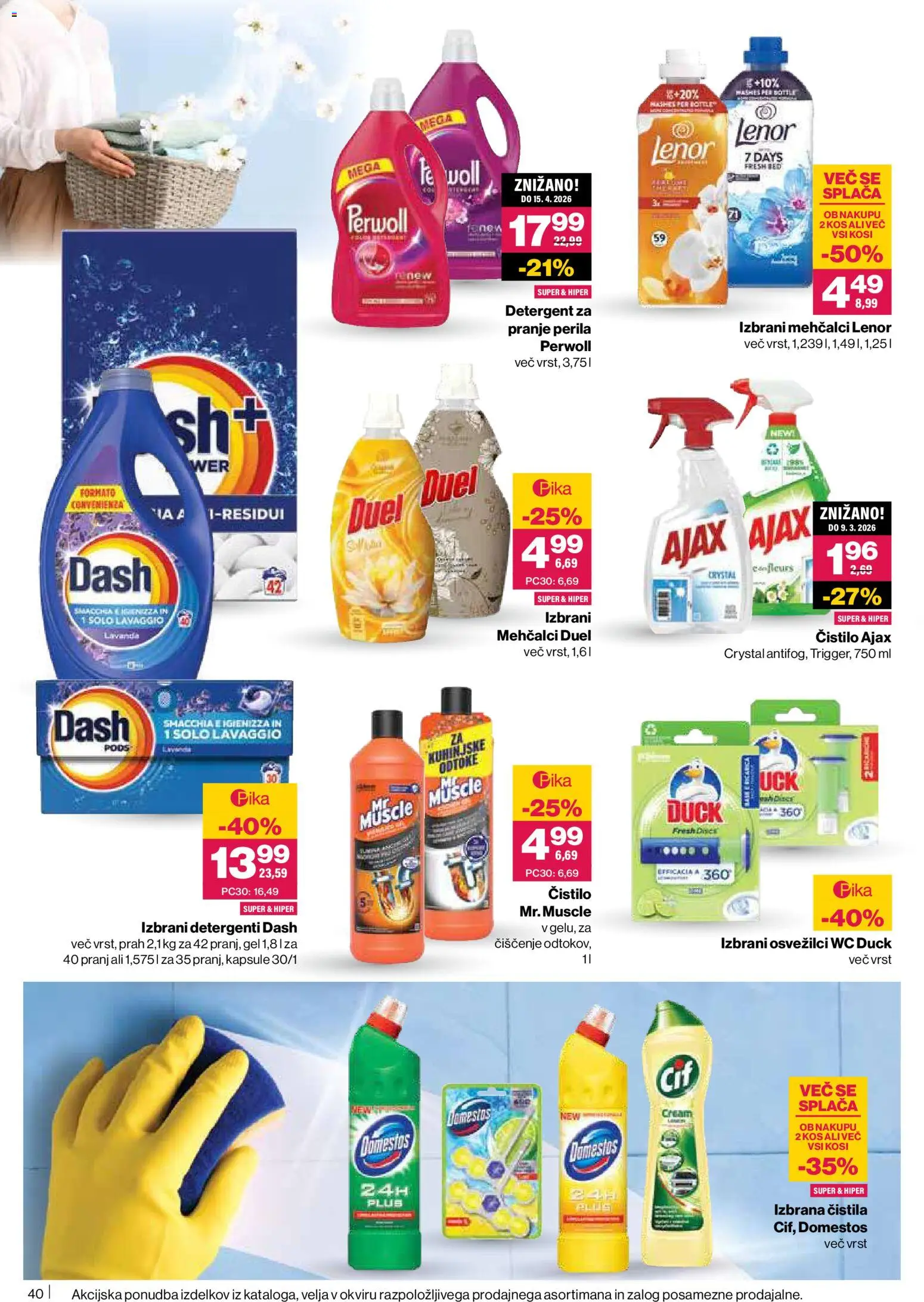 Novi Mercator katalog ponudbe – veljaven od 22.01.2026 | Stran: 40 | Izdelki: Čistila, Kos, Detergent