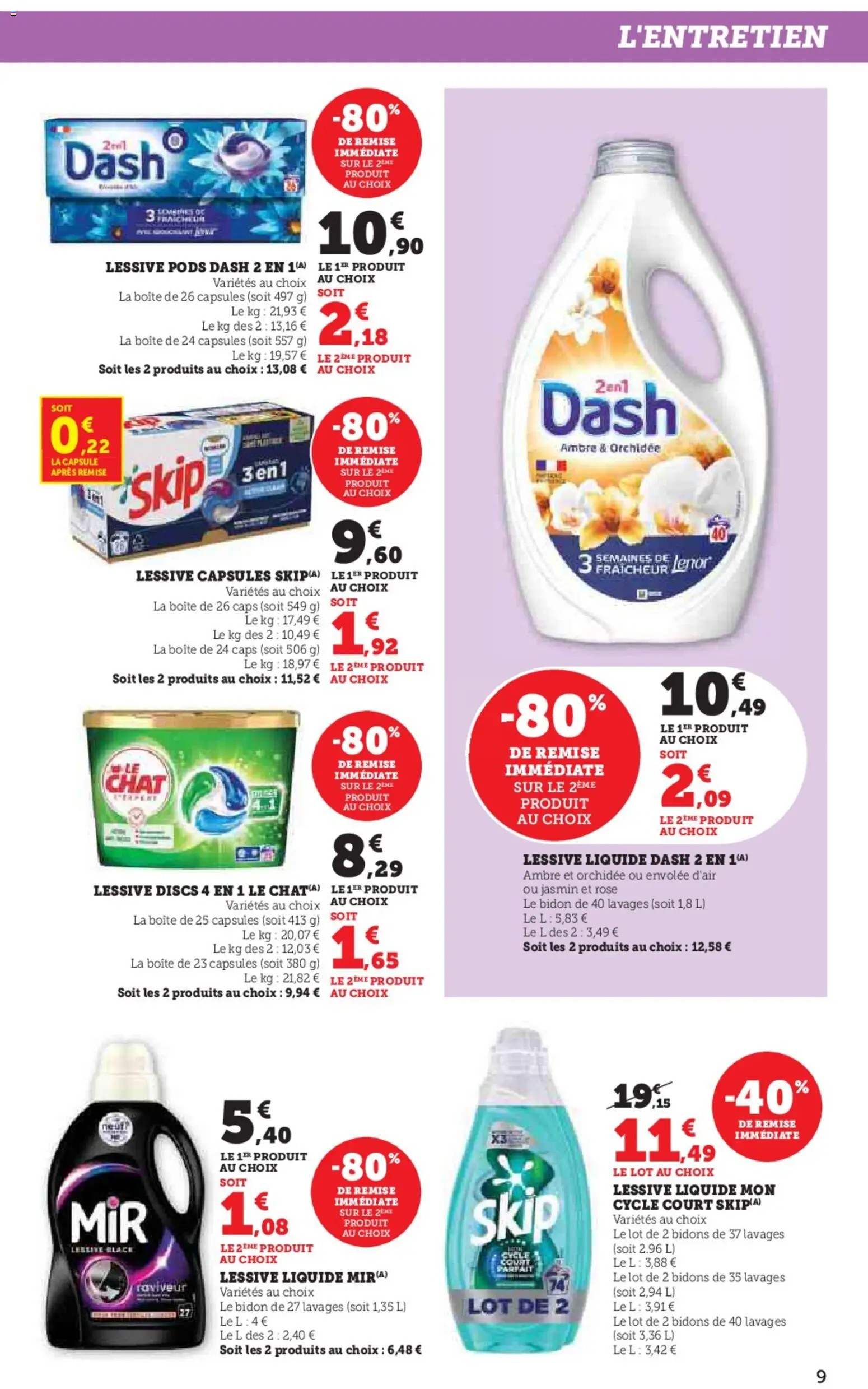{H1} | Page: 9 | Produits: Lessive Liquide, Lessive liquide dash, Orchidée, Lessive