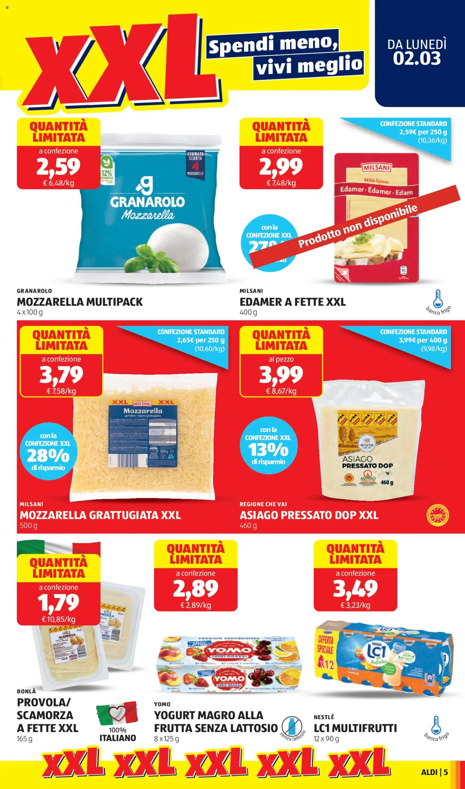 Volantino Aldi del 02.03.2026 | Pagina: 5 | Prodotti: Yogurt, Frutta, Mozzarella