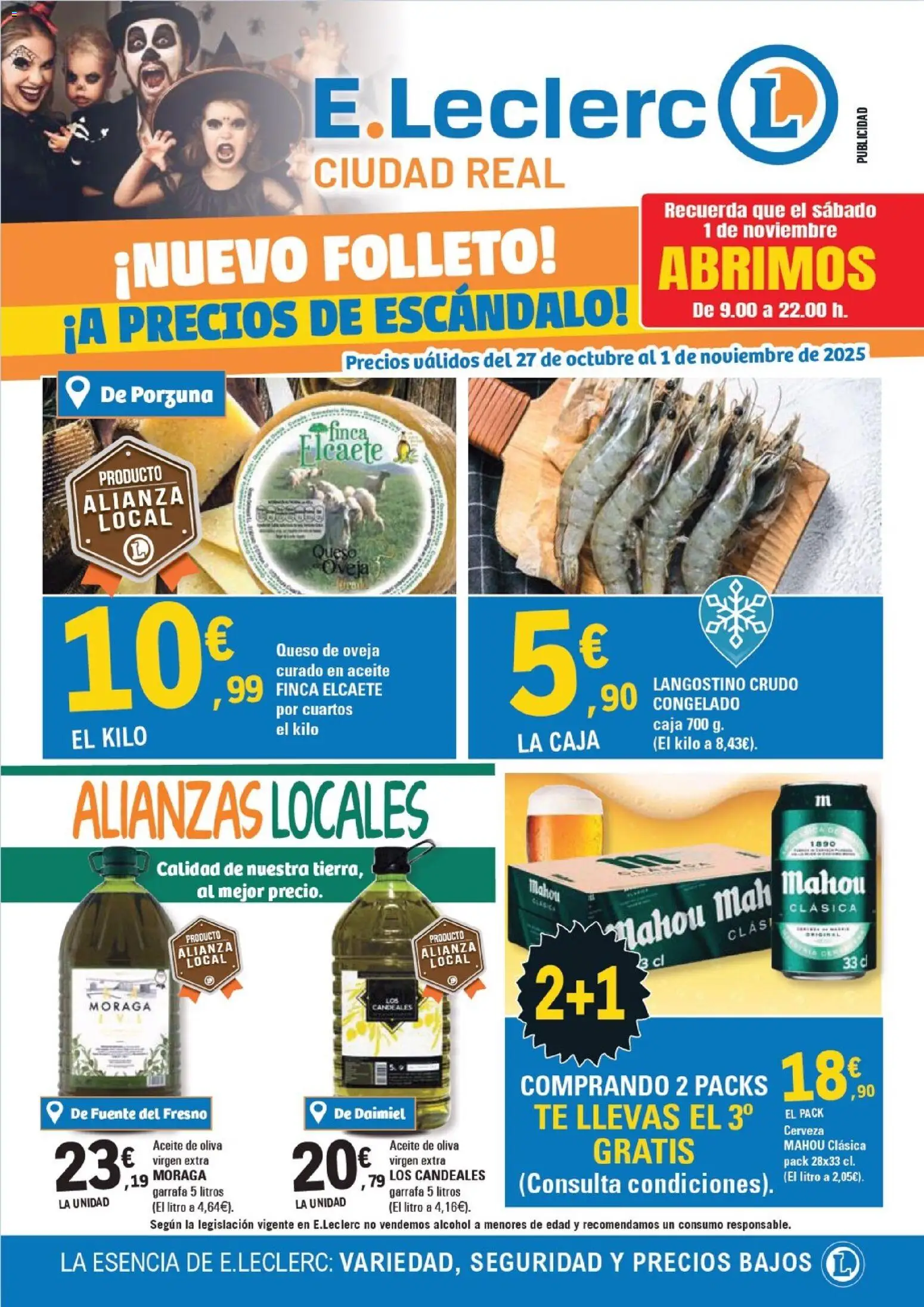 E.Leclerc folleto │ válido desde el 27.10.2025 | Página: 1 | Productos: Aceite, Cerveza, Aceite de oliva, Caja