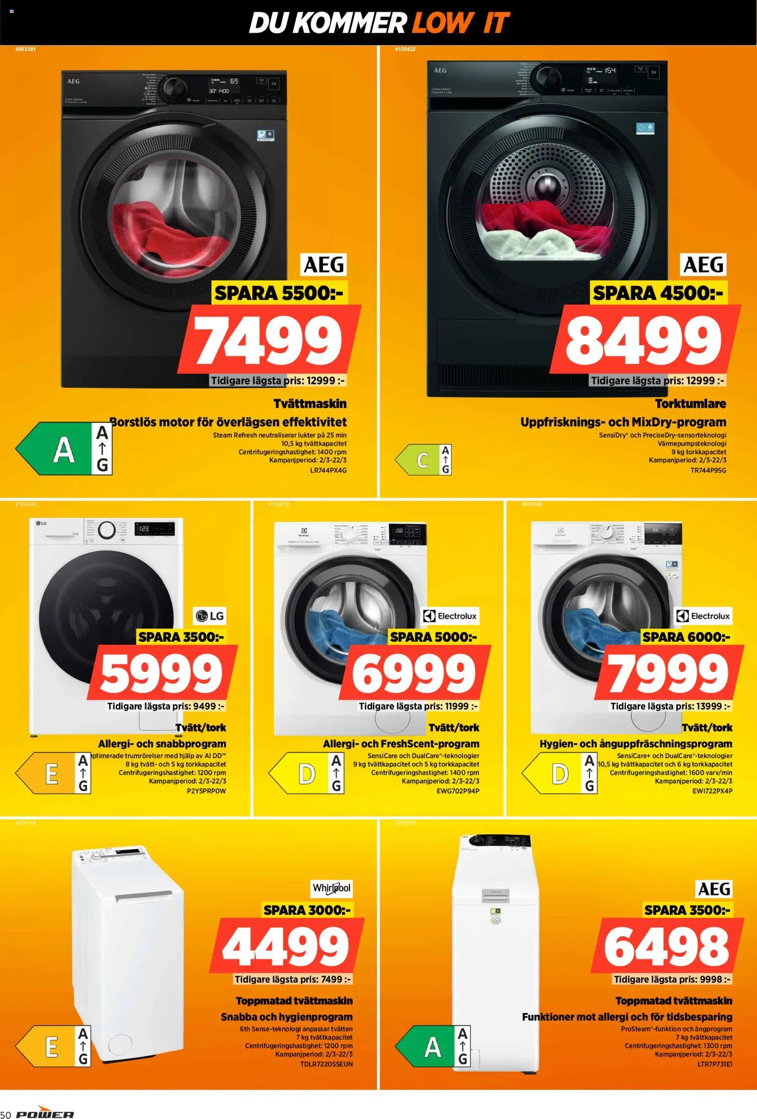 Power reklamblad aktuell från 09.03.2026 | Sida: 50 | Produkter: Tvättmaskin, Torktumlare