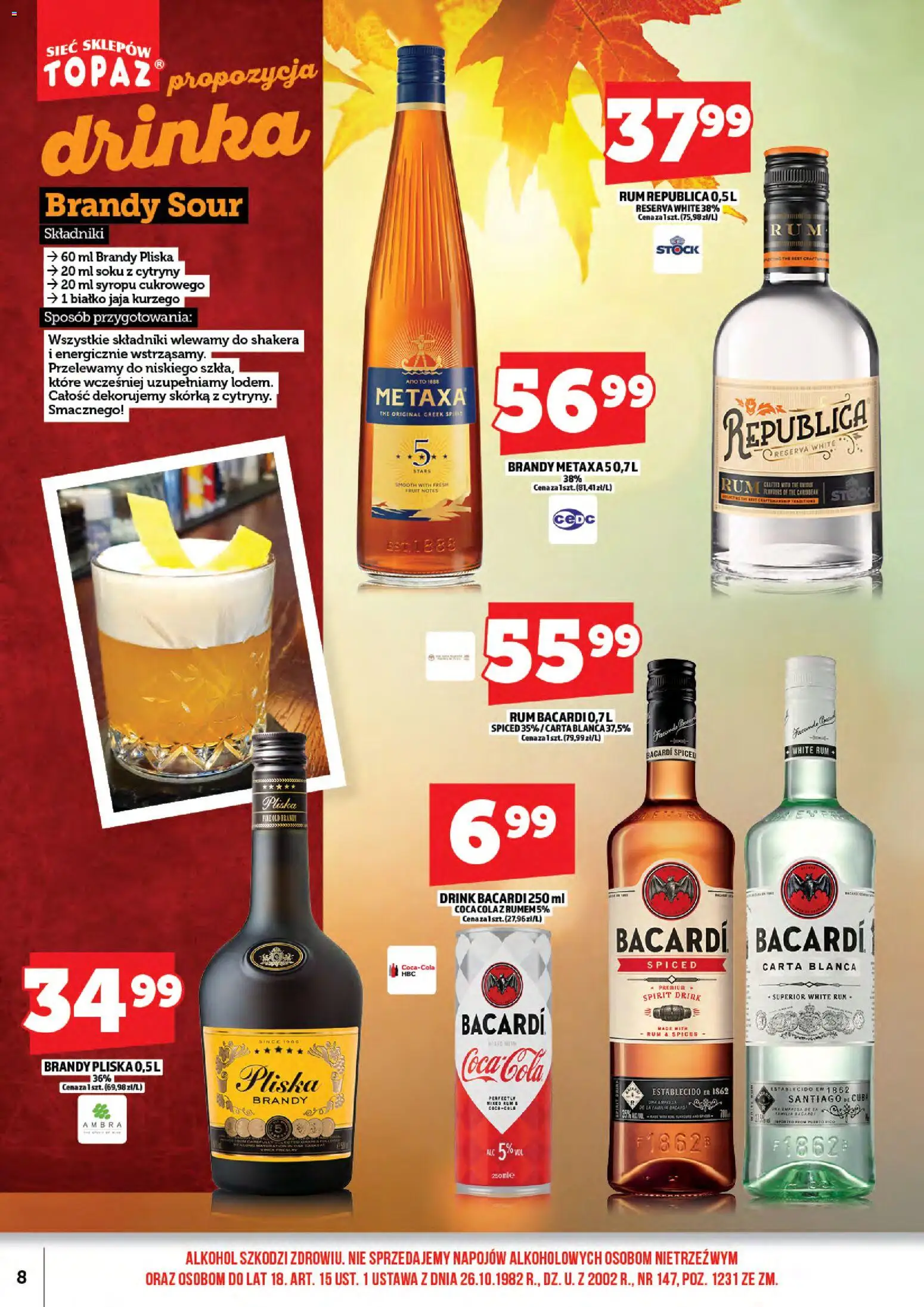 Topaz Gazetka alkoholowa od 17.11.2025 | Strona: 10 | Produkty: Rum Bacardi, Cytryny, Alkohol, Jaja