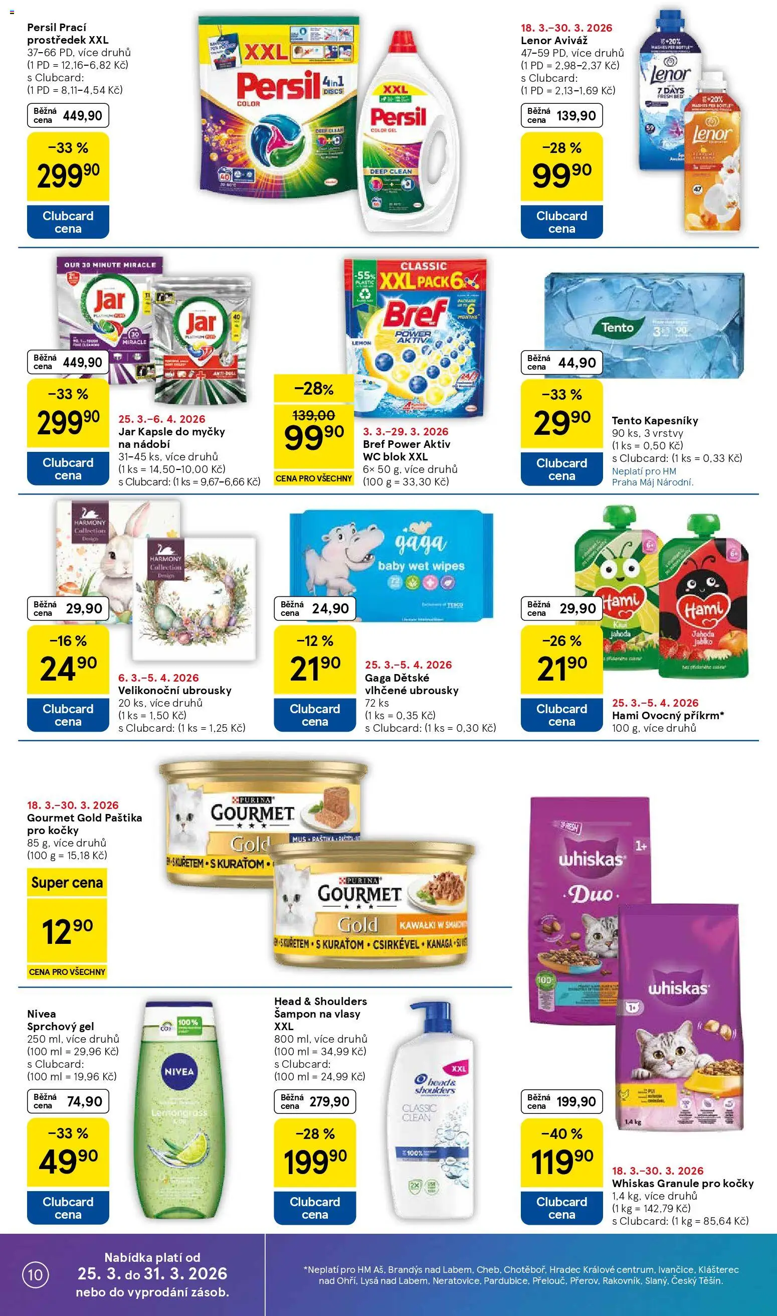 Tesco leták - Hypermarket od 25.03.2026 | Strana: 10 | Produkty: Prací prostředek, Granule, Ubrousky, Šampon