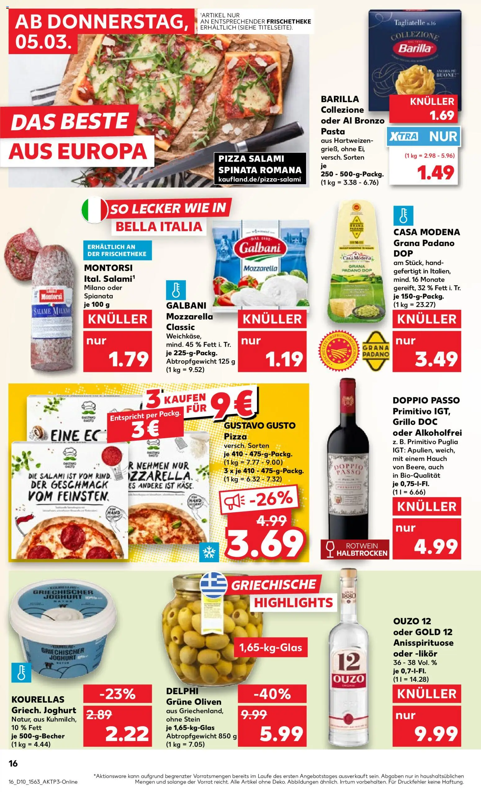 Kaufland prospekt Kiel	 – gültig ab 05.03.2026 | Seite: 16 | Produkte: Gustavo gusto, Mozzarella, Likör, Pizza