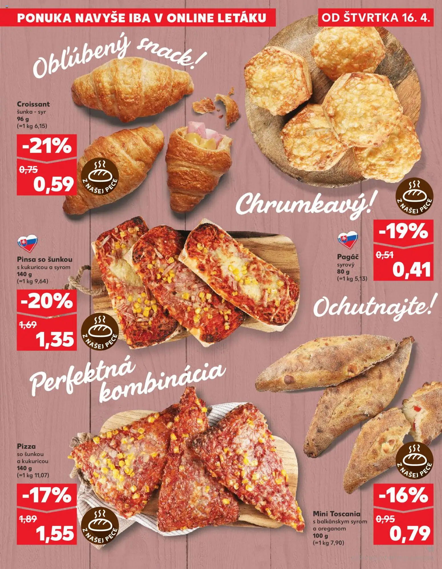 Nové Kaufland akcie – leták je platný od 16.04.2026 | Strana: 11 | Produkty: Syr, Šunka, Pizza, Croissant