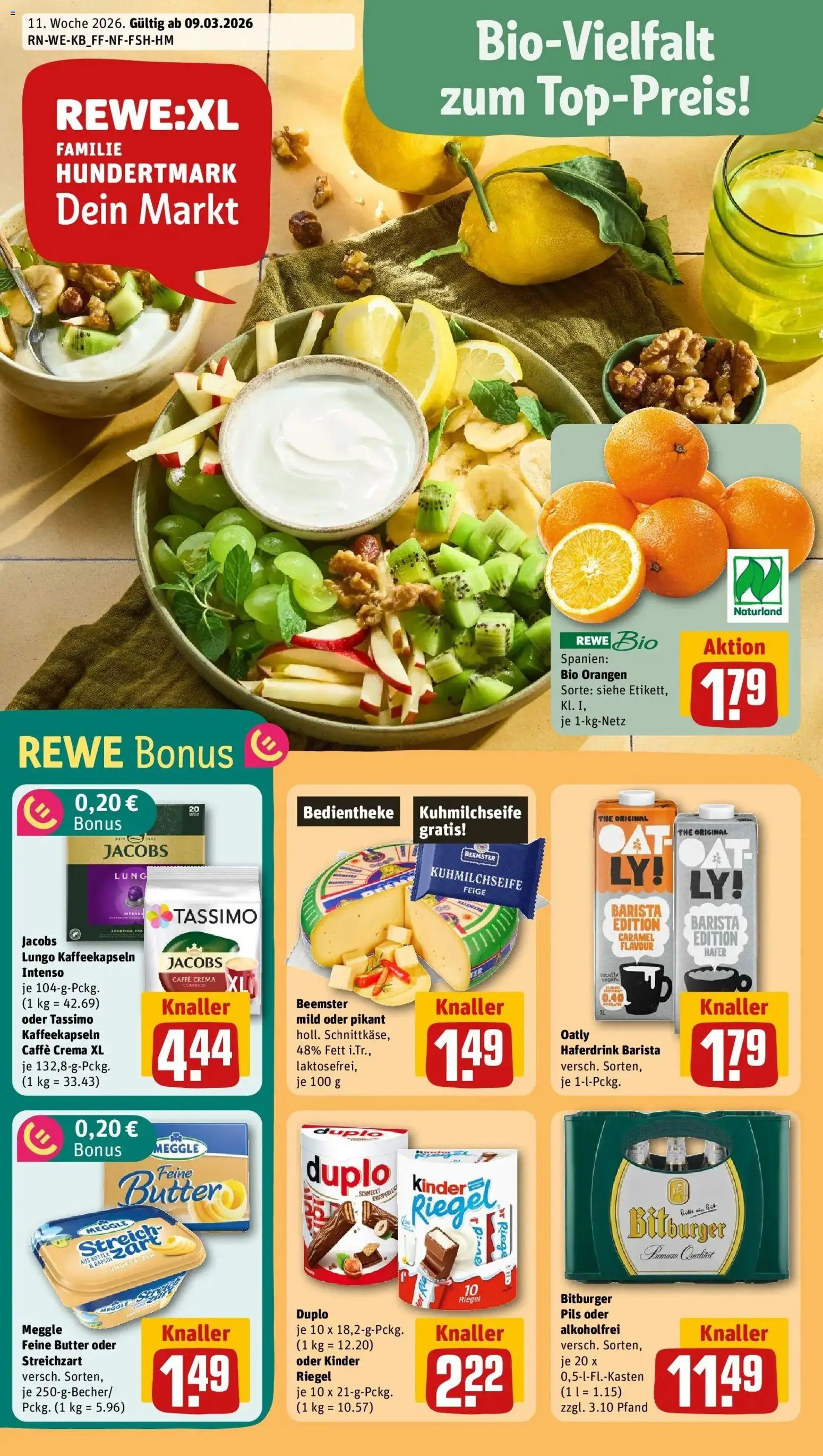 Rewe Prospekt Mendig	 – gültig ab 09.03.2026 | Seite: 1 | Produkte: Butter, Pils, Orangen, Haferdrink