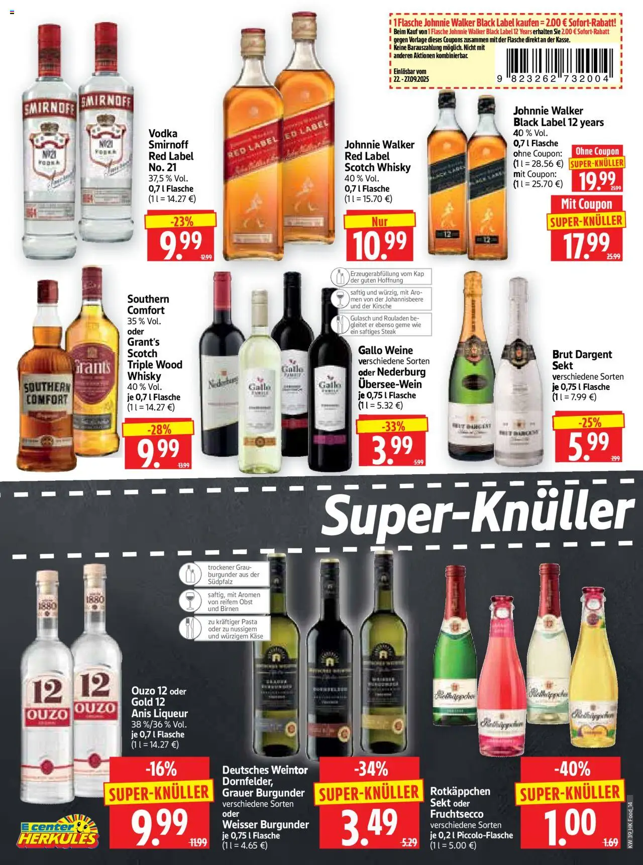 HERKULES Prospekt 	 – gültig ab 22.09.2025 | Seite: 14 | Produkte: Ouzo, Käse, Sekt, Gulasch