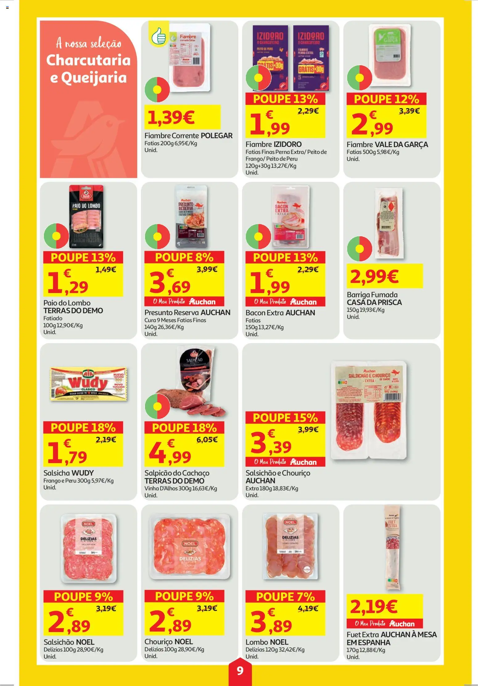 Auchan folheto │ válido de 23.10.2025 | Página: 9 | Produtos: Peito de peru, Frango, Lombo, Chouriço