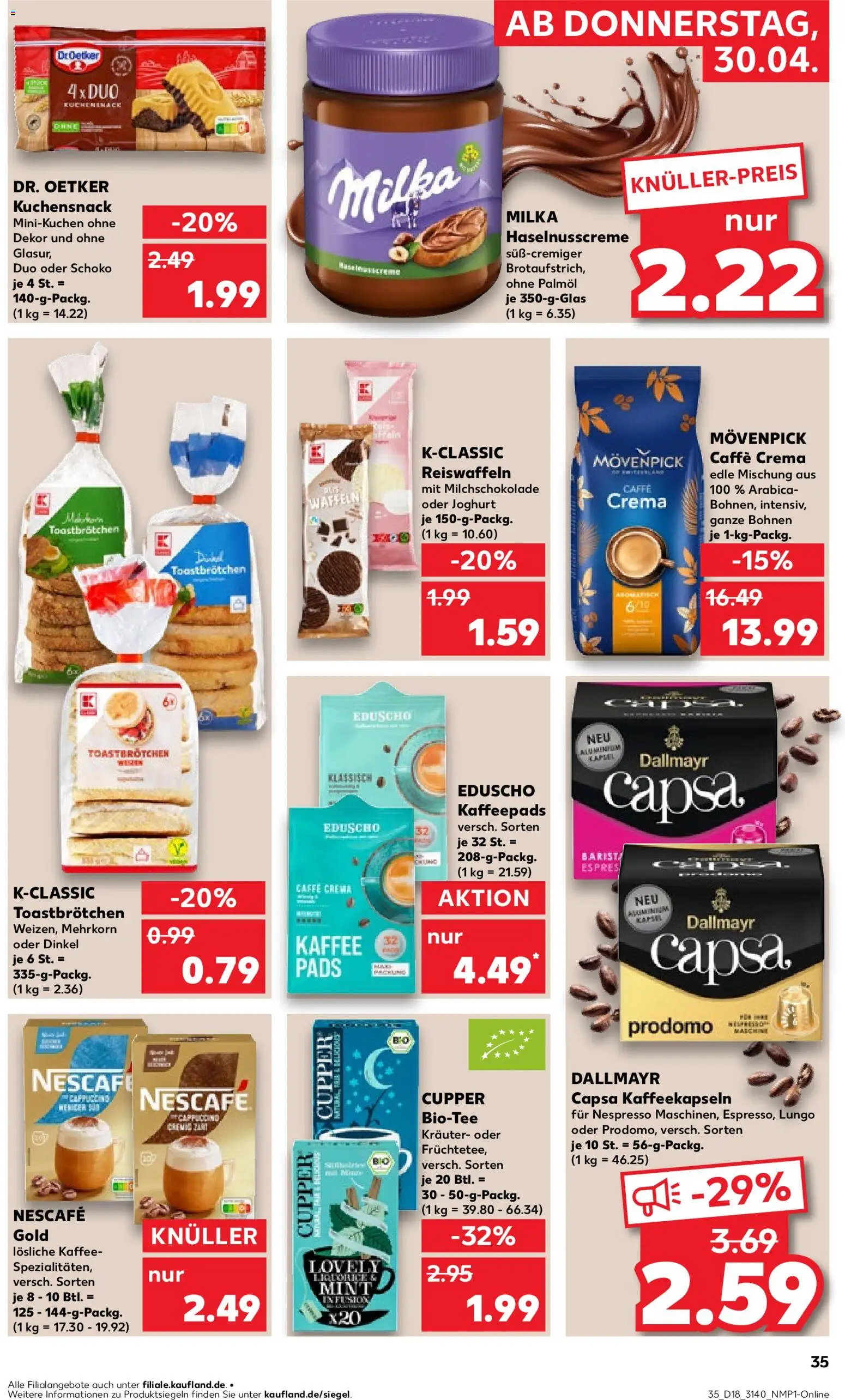 Kaufland Prospekt Leipzig	 – gültig ab 30.04.2026 | Seite: 35 | Produkte: Nescafe, Kaffee, Milka, Waffeln