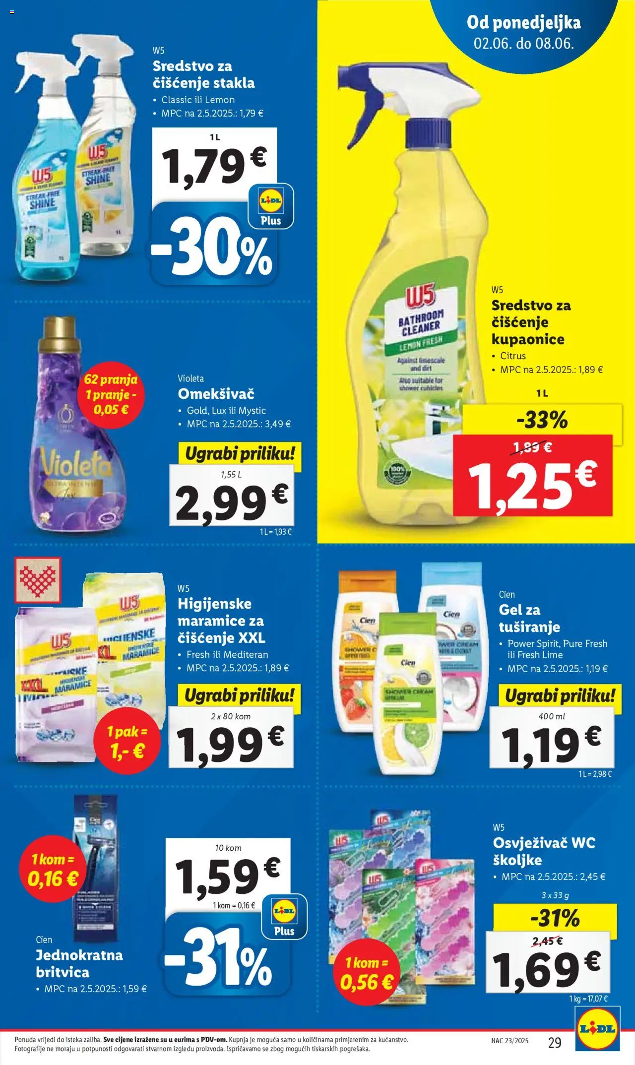 Lidl katalog | vrijedi od 02.06.2025 | Stranica: 29 | Proizvodi: Gel za tuširanje, Omekšivač, Osvježivač wc školjke, Violeta