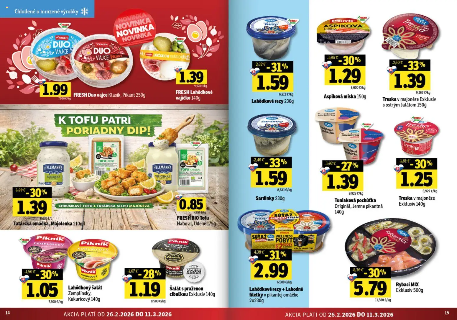 Nové Fresh akcie – leták je platný od 26.02.2026 | Strana: 8 | Produkty: Sardinky, Tofu, Ryba, Šalát