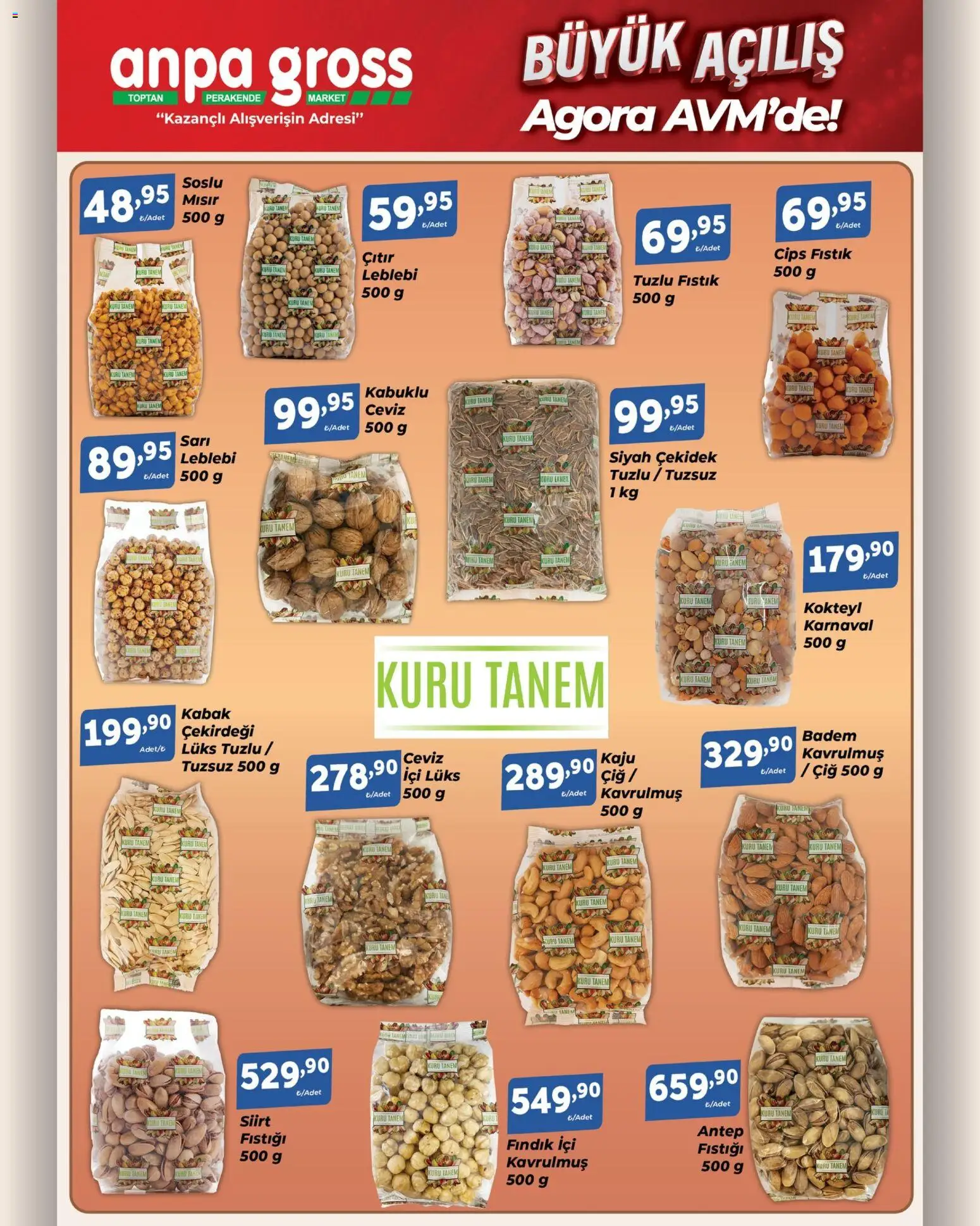 Anpa Gross - Açılışa özel fırsatları kaçırma! - 24.01.2026 tarihinden itibaren geçerlidir | Sayfa: 12 | Ürünler: Kabak, Fındık, Badem, Ceviz