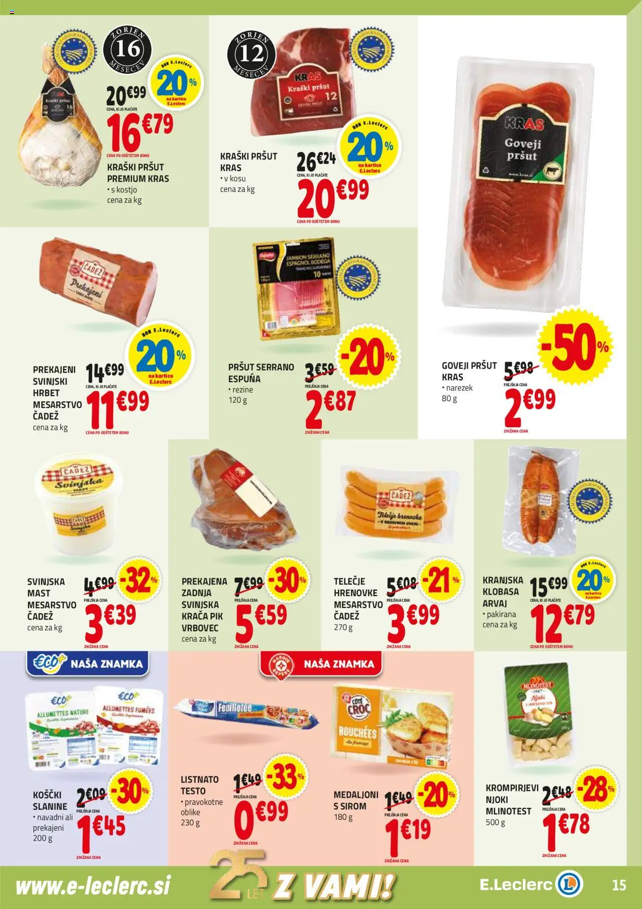 Novi E.leclerc katalog ponudbe – veljaven od 01.10.2025 | Stran: 15 | Izdelki: Hrenovke, Pršut, Narezek, Njoki