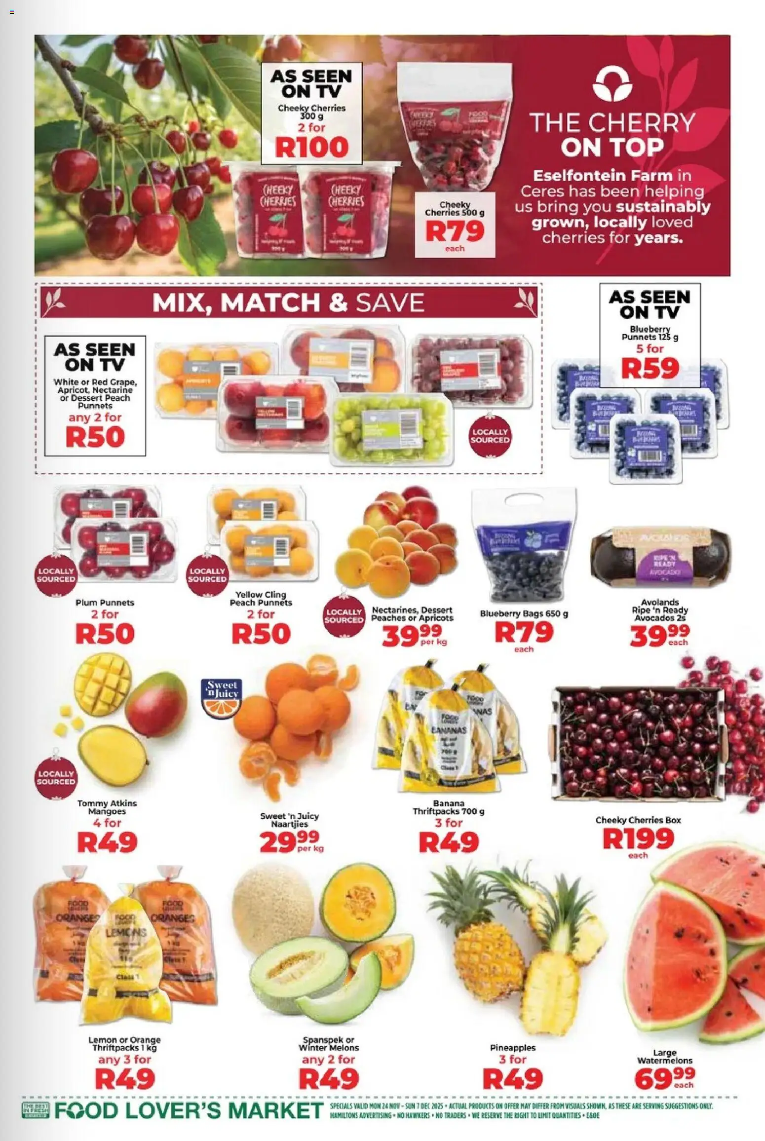 New Food Lover's Market catalogue – valid from 24.11.2025 | Page: 3 | Products: Cherries, Box, Oranges, Watermelons