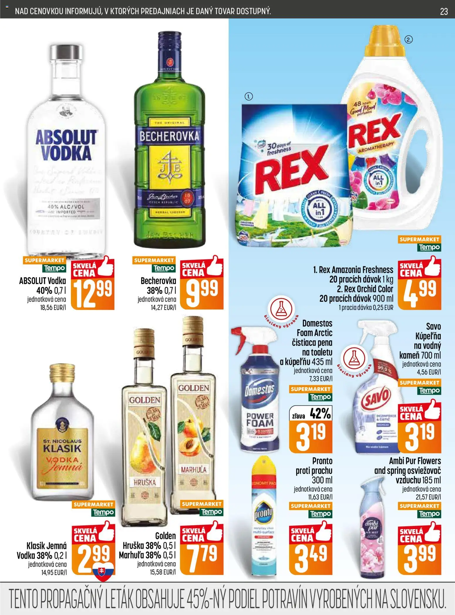 Nové COOP Jednota akcie – leták je platný od 30.04.2026 | Strana: 23 | Produkty: Becherovka, Savo, Vodka, Absolut vodka
