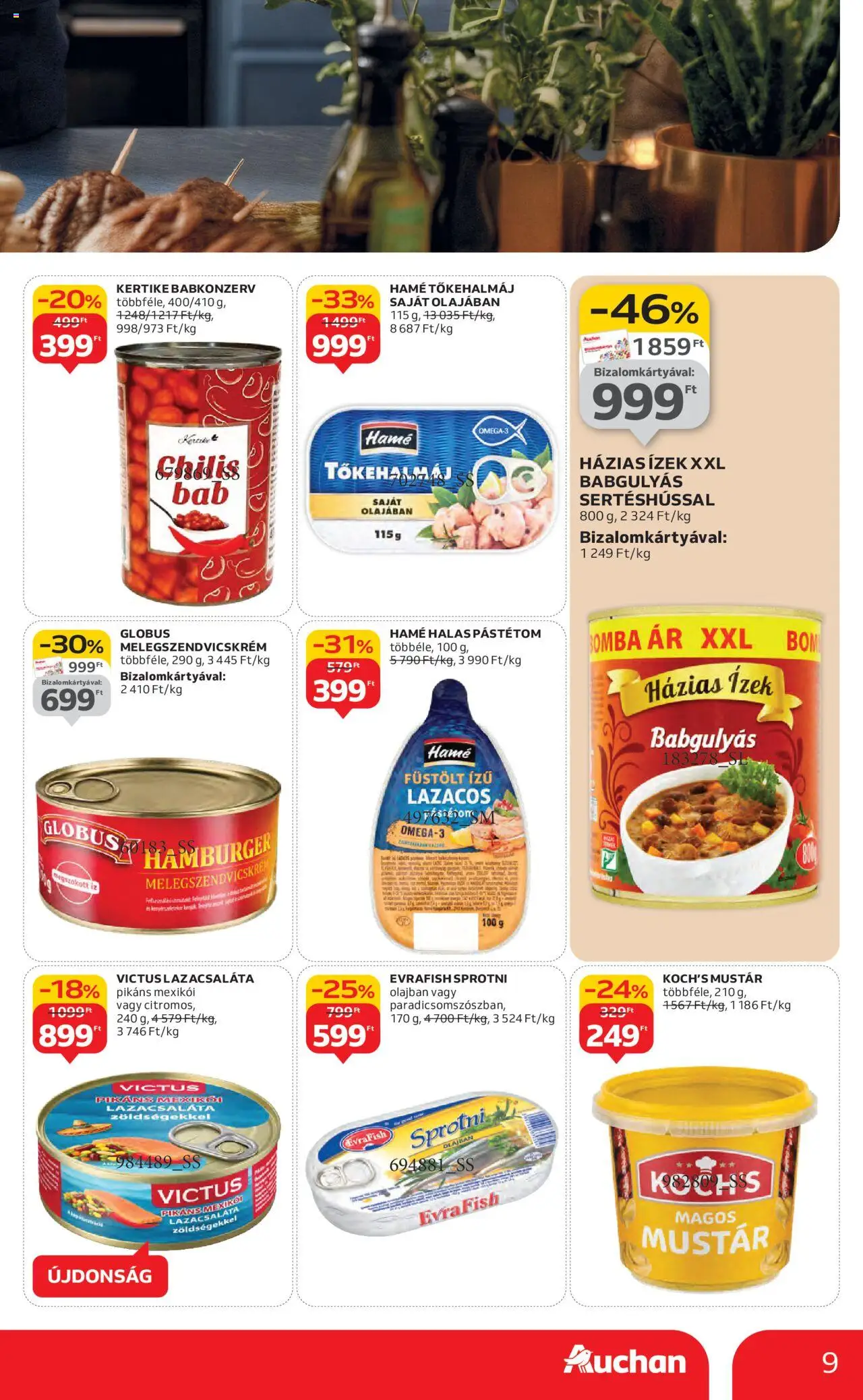 Auchan akciós ujság - amely érvényes a következő dátumtól: 16.10.2025 | Oldal: 9 | Termékek: Sprotni, Pástétom, Mustár, Babkonzerv