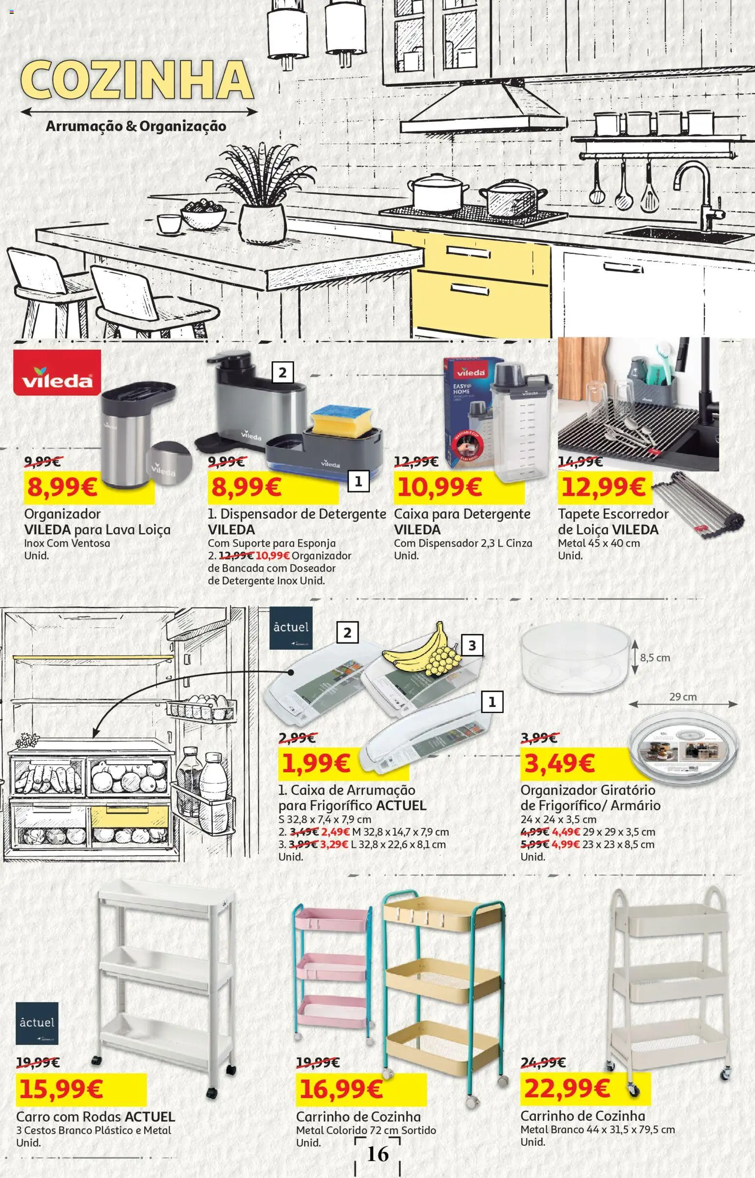 Auchan - Festa das Marcas │ válido de 03.03.2026 | Página: 16 | Produtos: Escorredor, Frigorífico, Bancada, Detergente