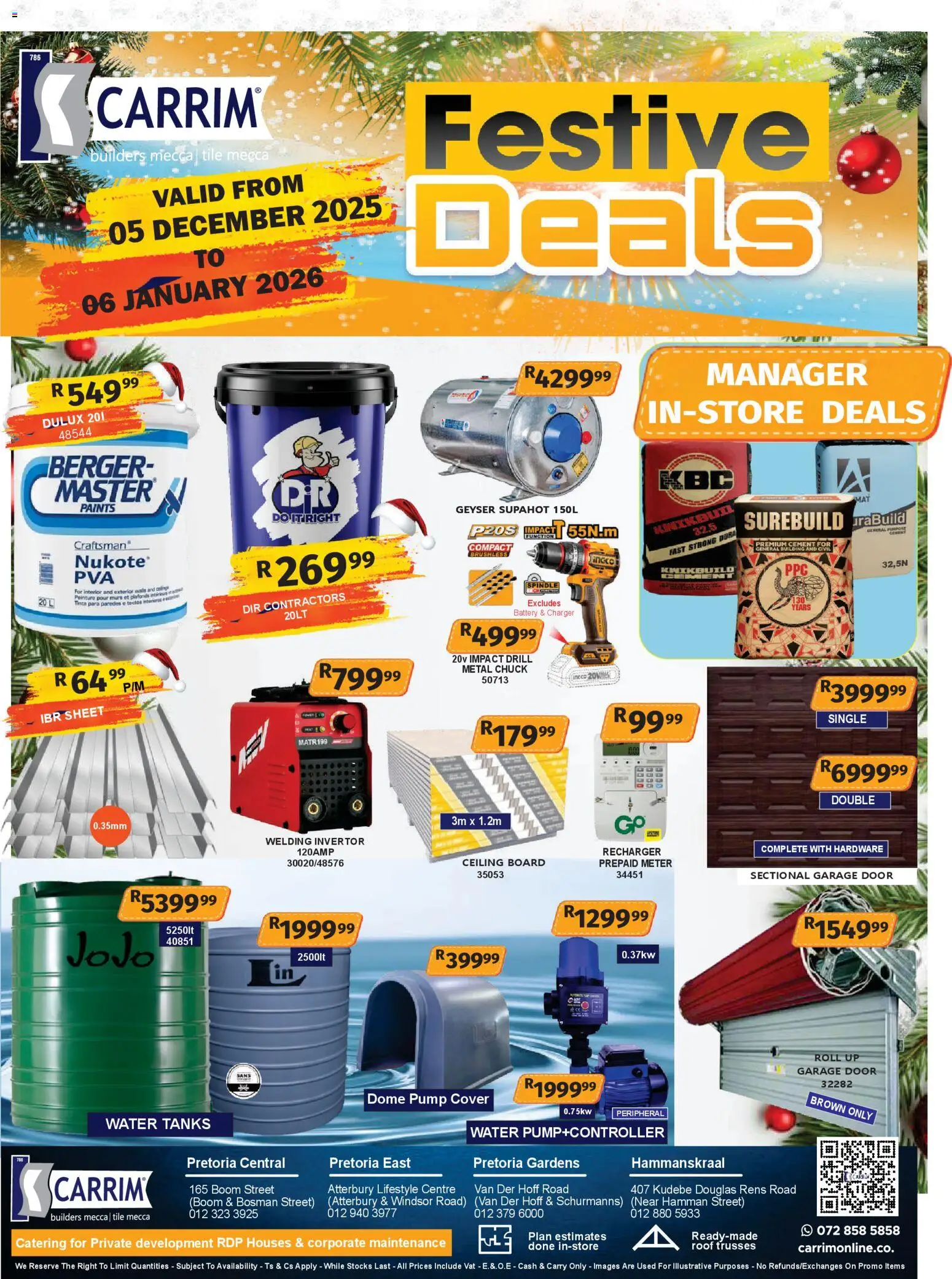 New K. Carrim catalogue – valid from 05.12.2025 | Page: 1 | Products: Drill, Battery, Geyser, Water