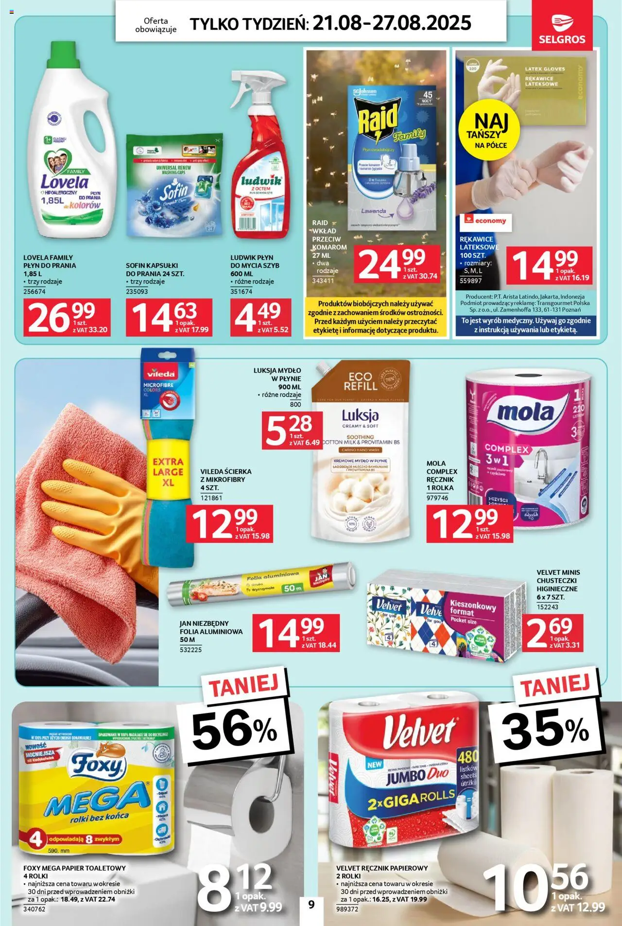 Selgros cash&carry Gazetka - Jeszcze więcej super promocji od 21.08.2025 | Strona: 9 | Produkty: Kremowe mydło w płynie, Papier toaletowy, Lovela, Ręcznik papierowy