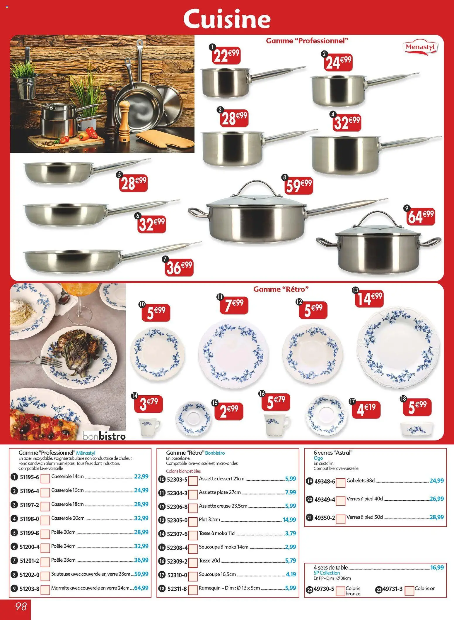 {H1} | Page: 98 | Produits: Poêle, Sandwich, Casserole, Table