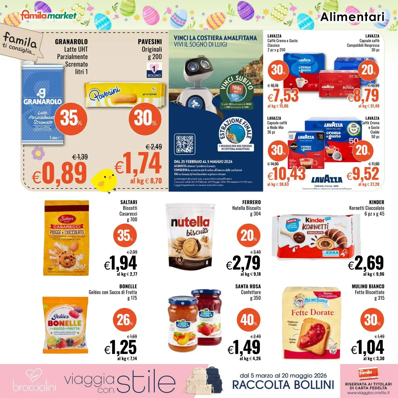 Volantino Famila del 26.03.2026 | Pagina: 16 | Prodotti: Uova, Succo, Zucchero, Lavazza
