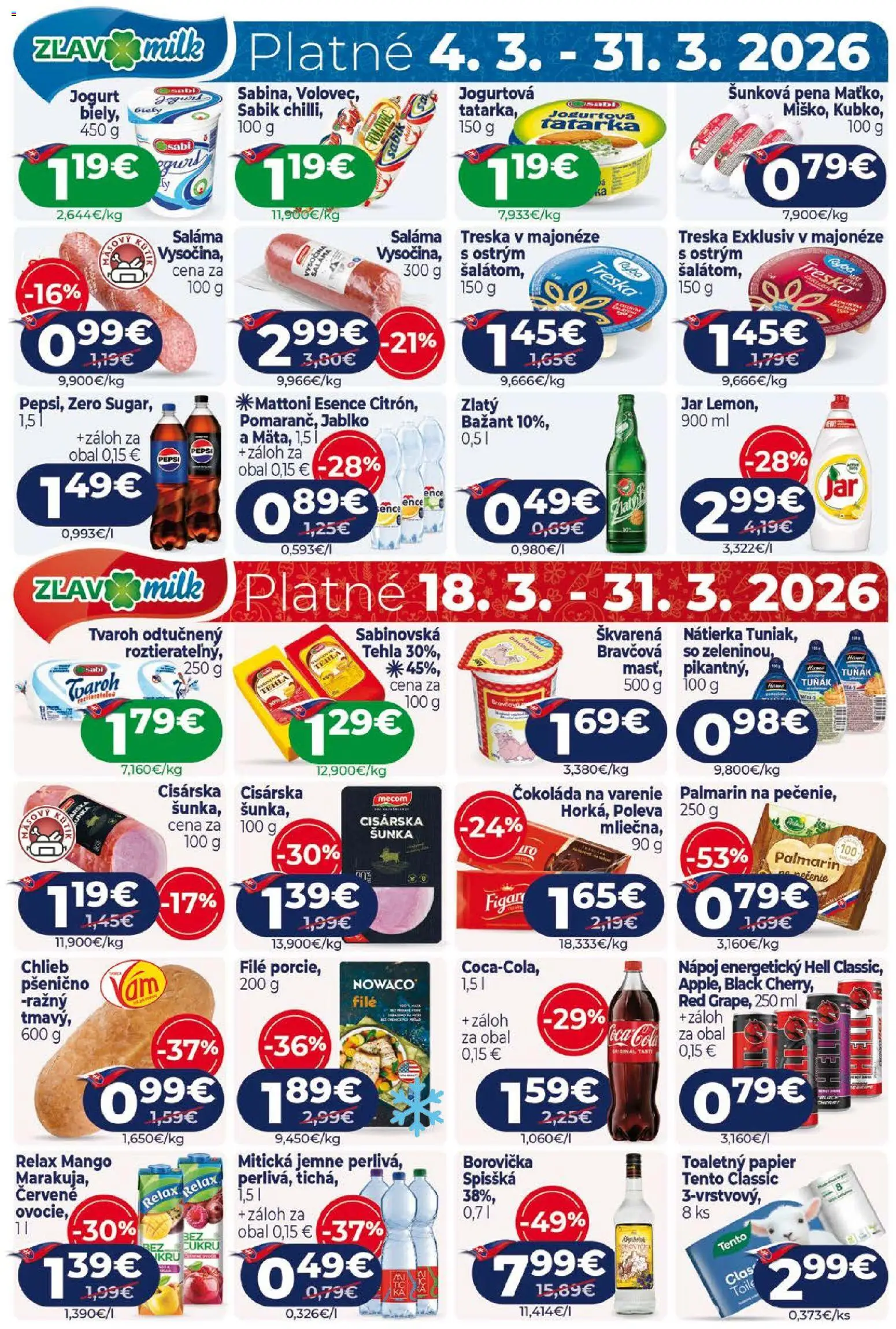 Nové Milk Agro akcie – leták je platný od 18.03.2026 | Strana: 16 | Produkty: Jogurt, Saláma, Borovička, Zlatý Bažant