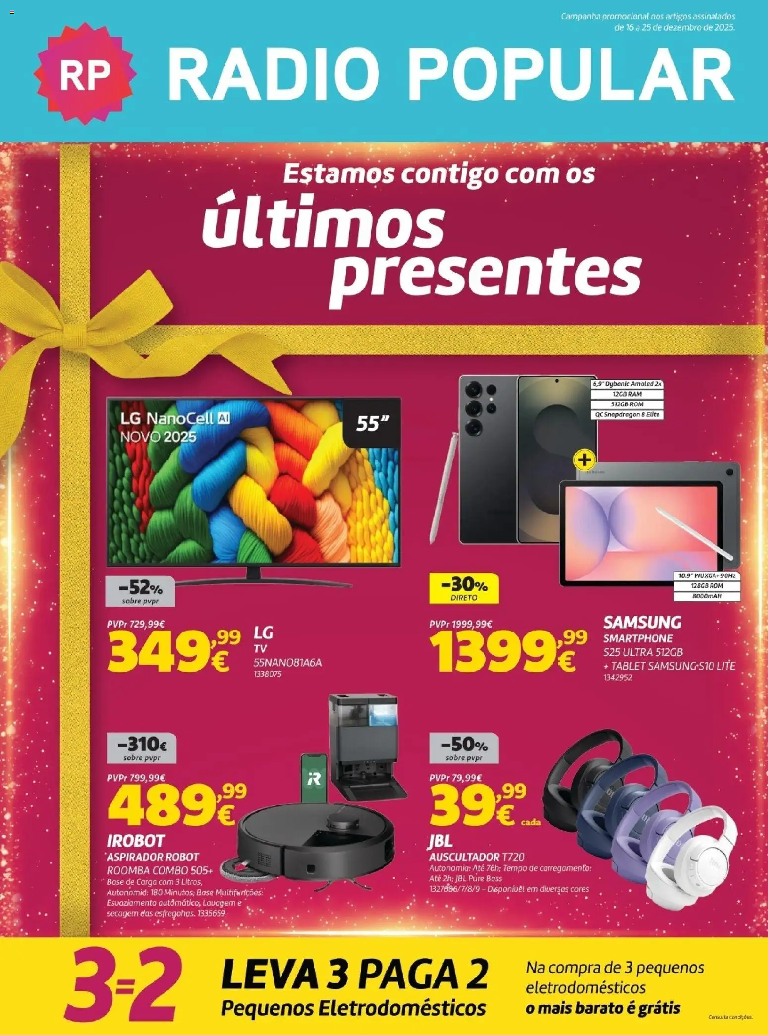 Radio Popular - Estamos contigo com os últimos presentes │ válido de 16.12.2025 | Página: 1 | Produtos: Smartphone, Aspirador, Base, Tablet