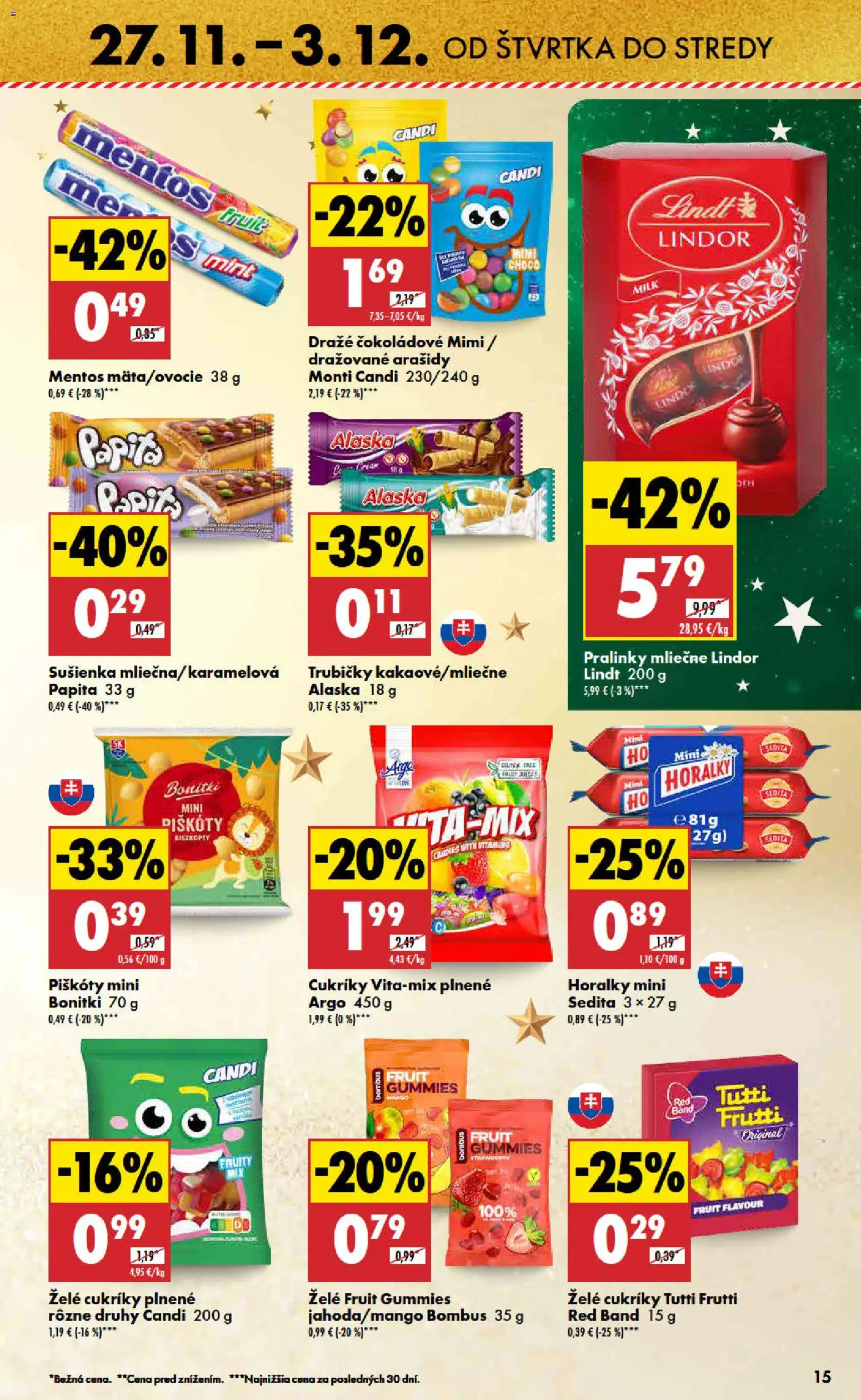 Nové Biedronka akcie – leták je platný od 27.11.2025 | Strana: 15 | Produkty: Lindor, Lindt, Cukríky, Arašidy