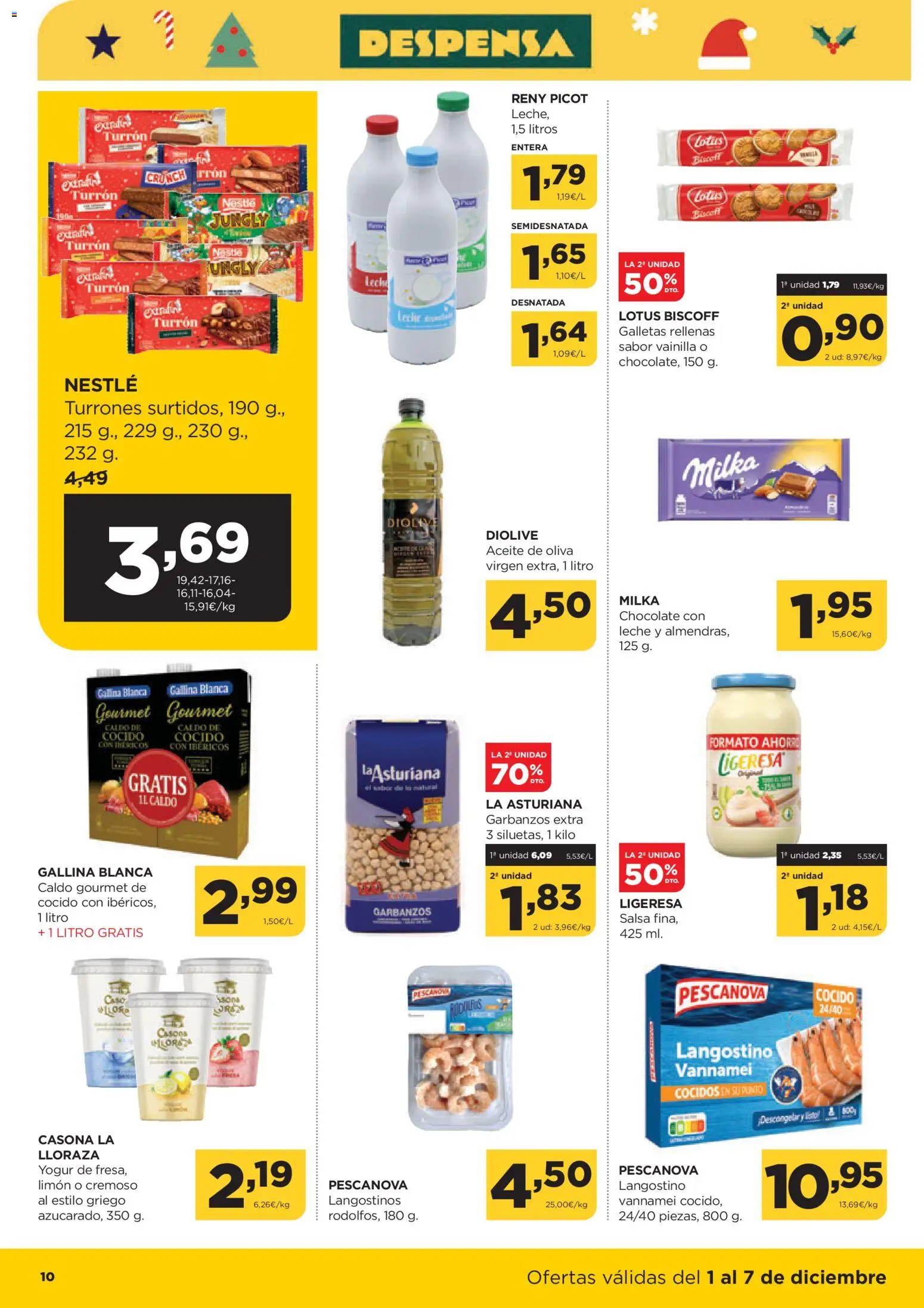 Alimerka folleto Asturias │ válido desde el 01.12.2025 | Página: 10 | Productos: Leche, Yogur, Chocolate, Langostino