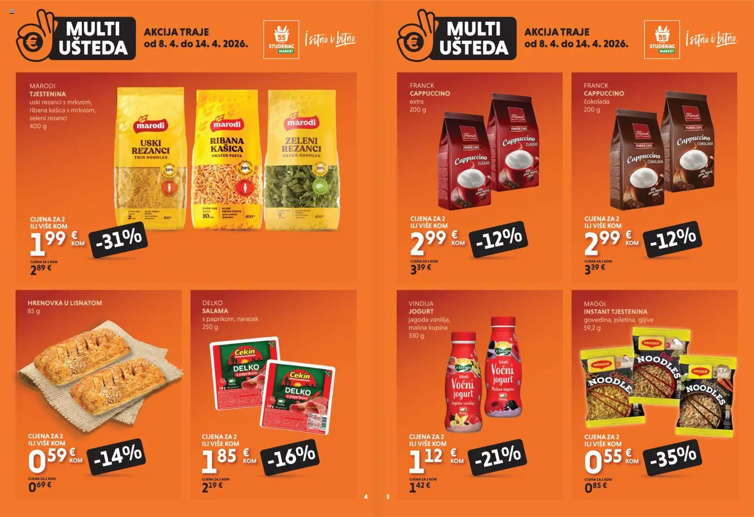 Studenac katalog | vrijedi od 08.04.2026 | Stranica: 3 | Proizvodi: Vindija, Jogurt, Tjestenina, Pasta
