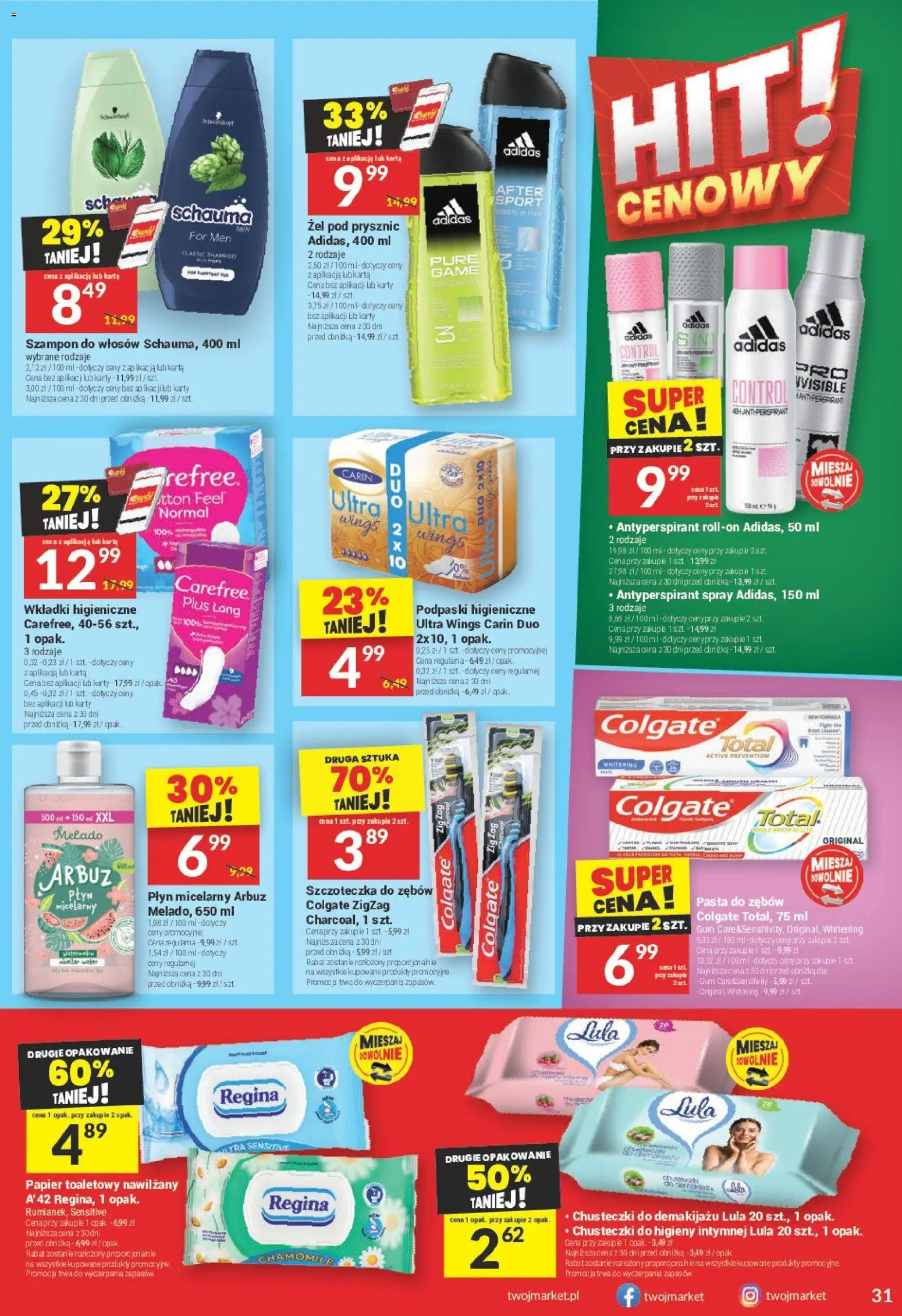Twój Market Gazetka od 14.01.2026 | Strona: 31 | Produkty: Karta, Wkładki higieniczne, Róż, Pasta do zębów