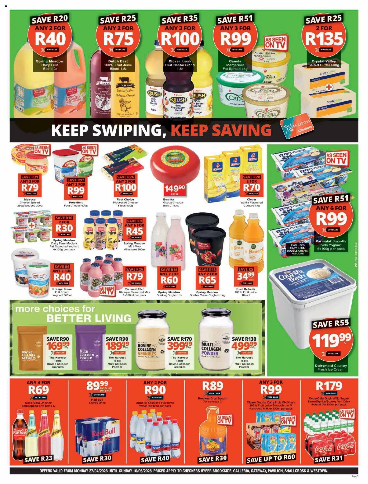 New Checkers catalogue – valid from 27.04.2026 | Page: 3 | Products: TV, Butter, Fruit, Máscara de pestañas