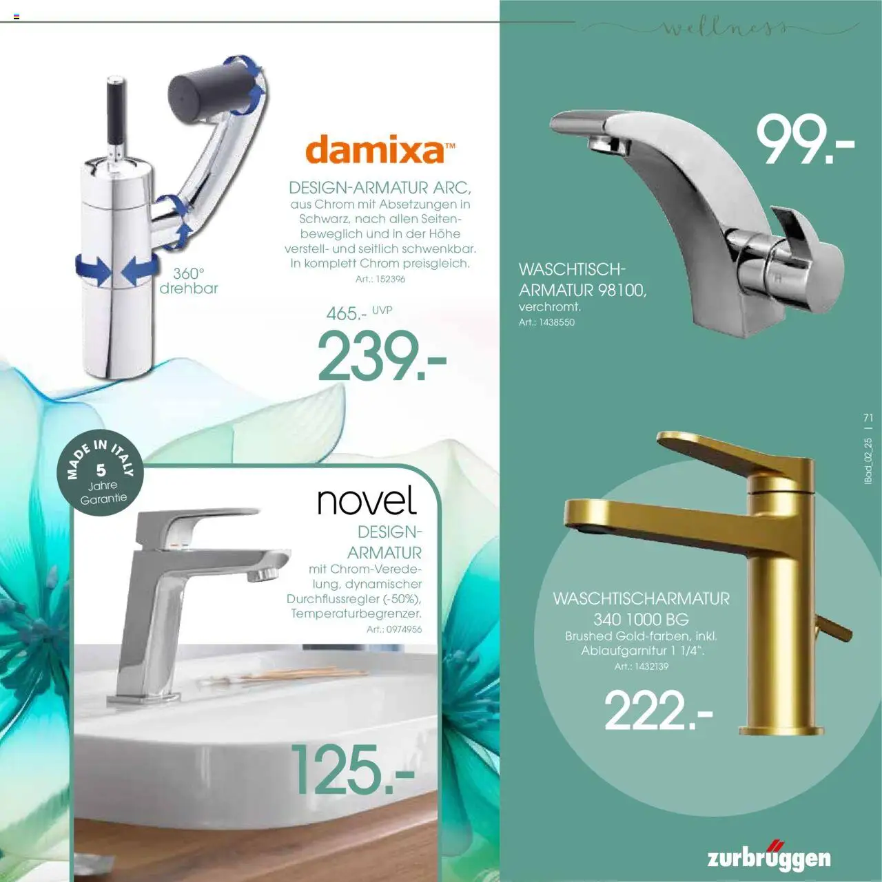 Zurbrüggen - Bad Spezial – gültig ab 11.06.2025 | Seite: 71 | Produkte: Armatur, Waschtisch